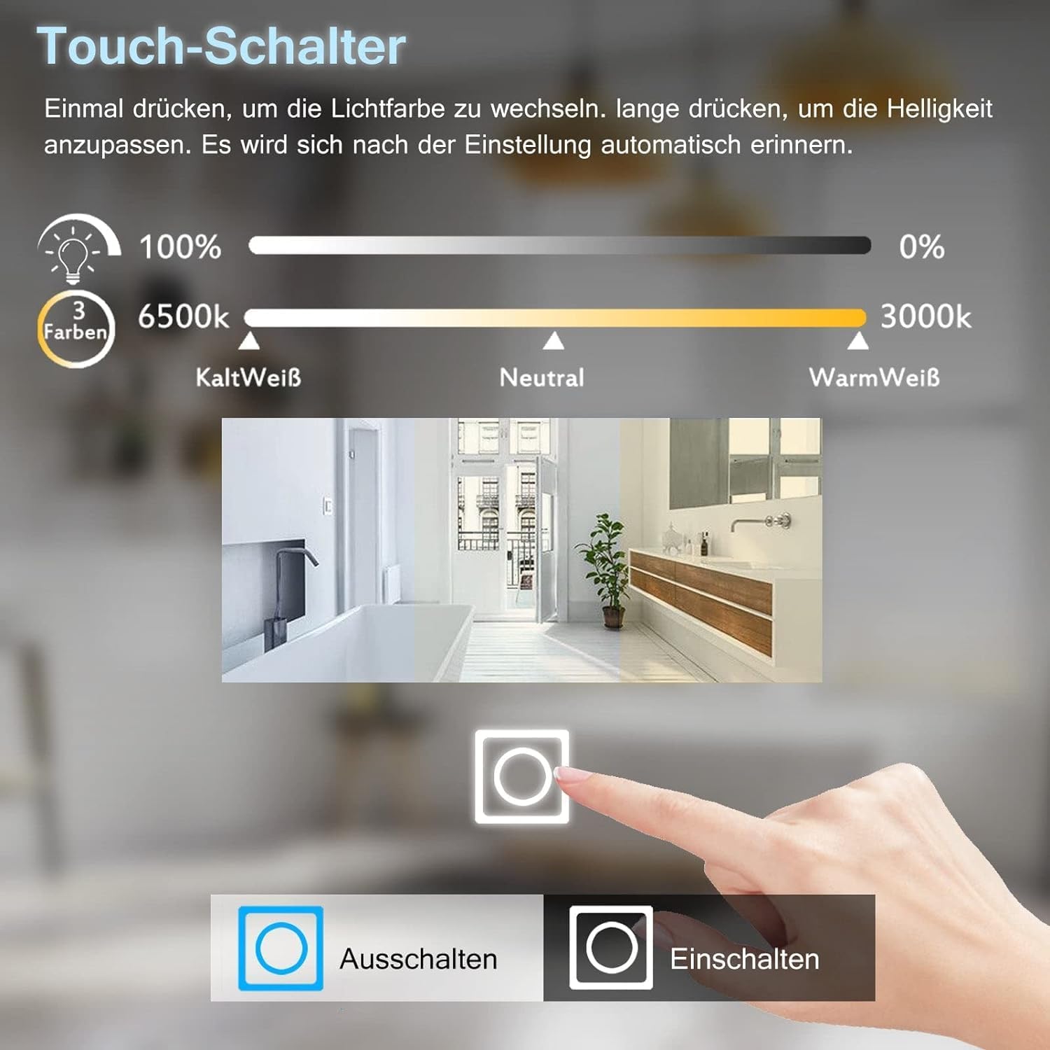 Specchio Bagno con Luce LED 100x70 cm - immagine 7