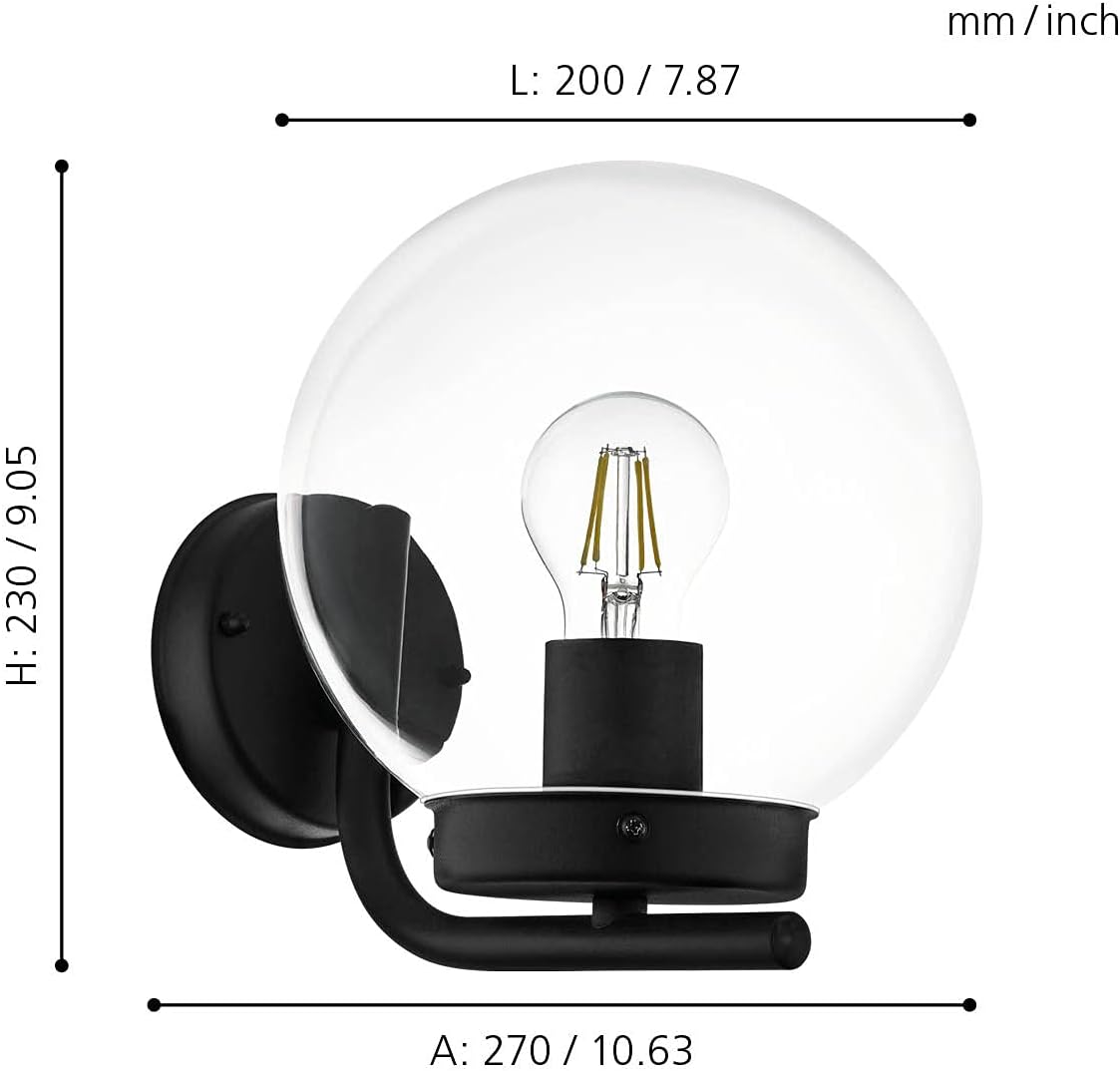 Eglo Lampada da Parete Esterno Taverna E27, Nera - immagine 4