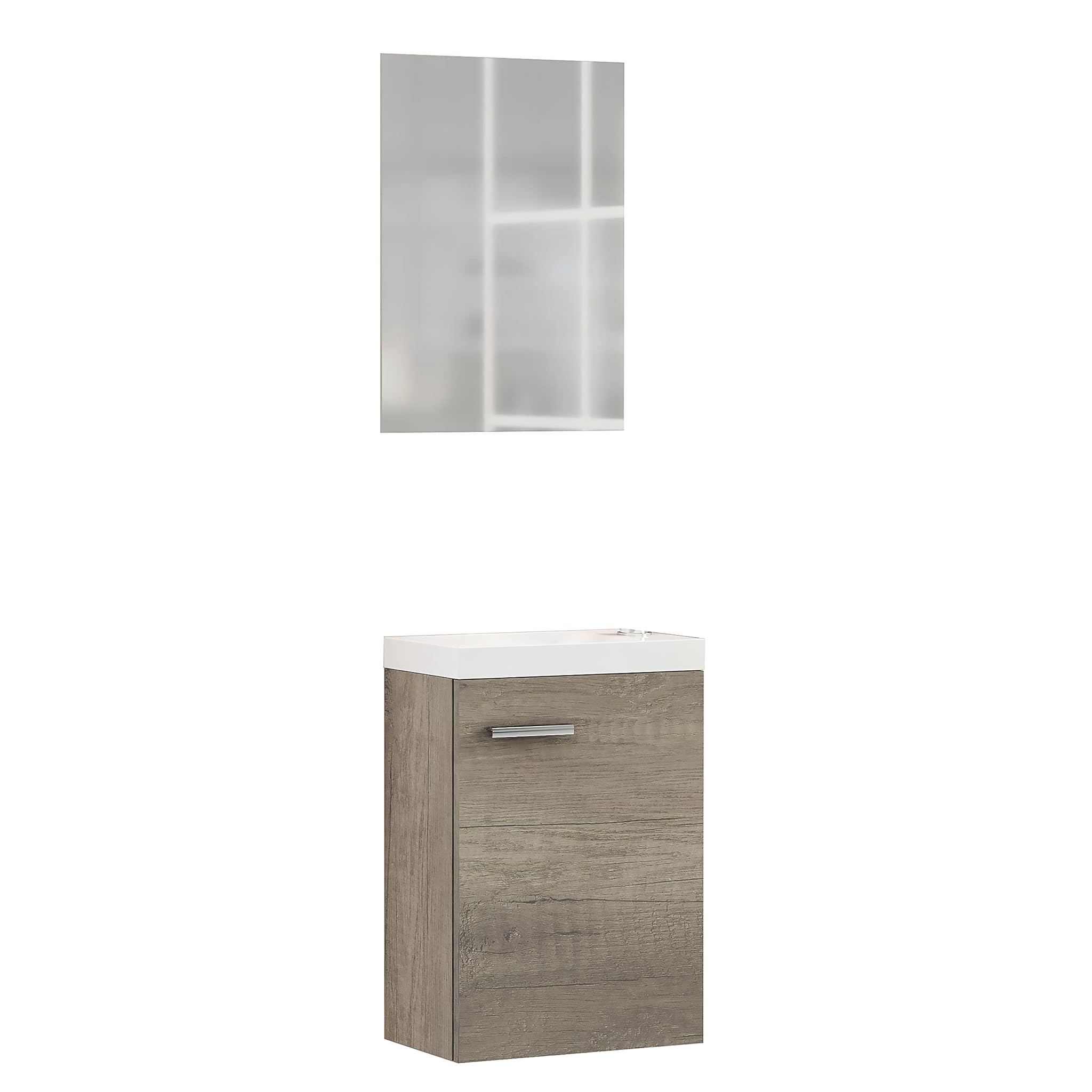 24010555 Baikal - Mobile con lavabo e Specchio Toilette, Legno di Rovere Grigio