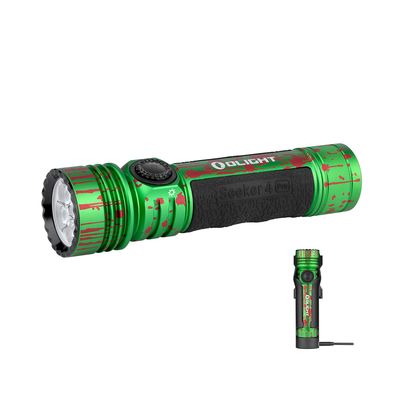 OLIGHT Seeker 4 Pro Torcia LED Ricaricabile ad Alta Potenza da 4600 Lumen con Fondina Automatica, Due Opzioni di Ricarica per Escursioni, Campeggi Esterno e Usi di Emergenza(Verde Zombie)