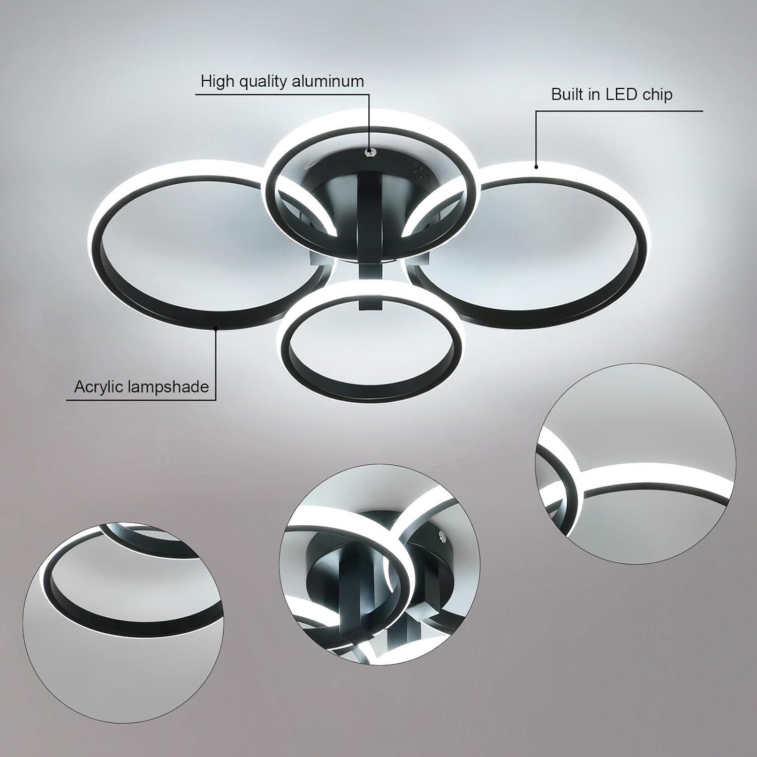 Senqiu Plafoniera LED Soffitto Dimmerabile 76W Nera - immagine 5