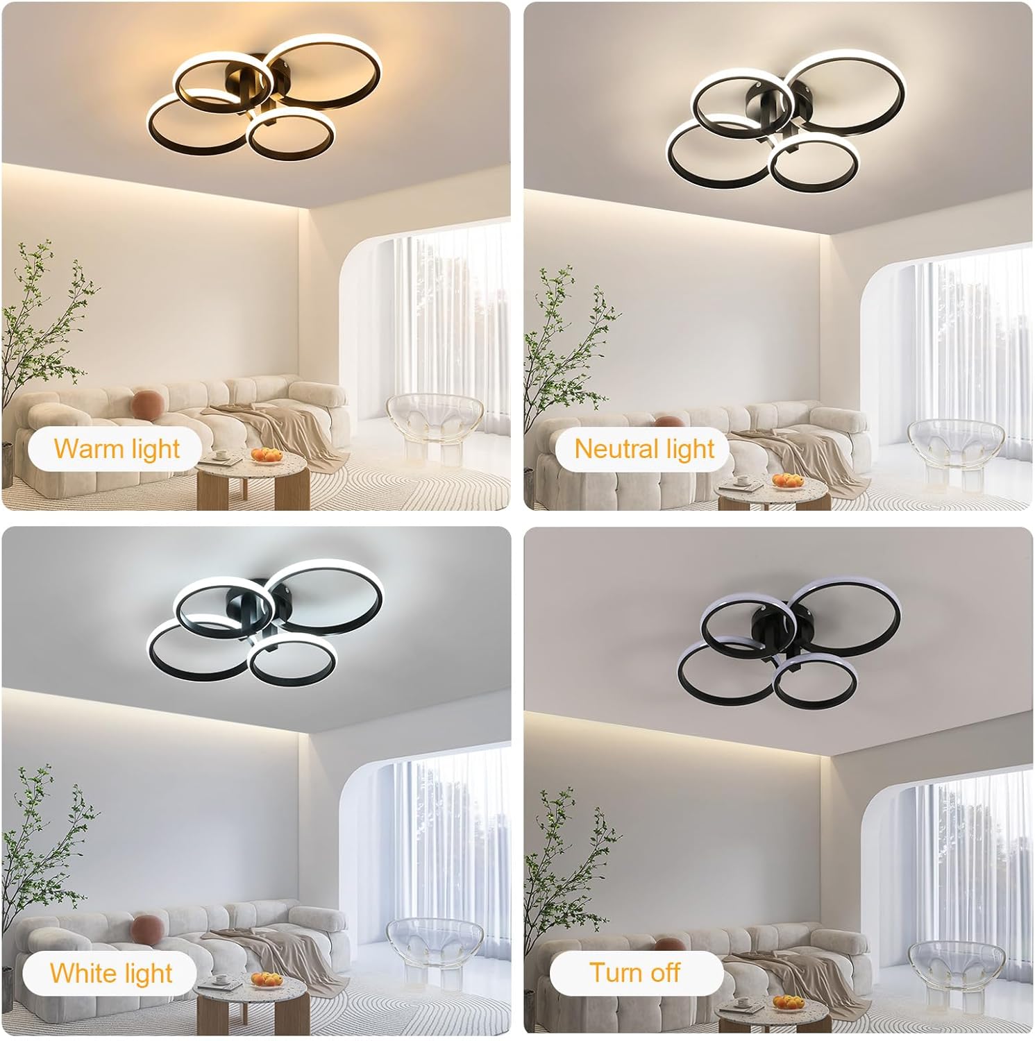 Senqiu Plafoniera LED Soffitto Dimmerabile 76W Nera - immagine 6