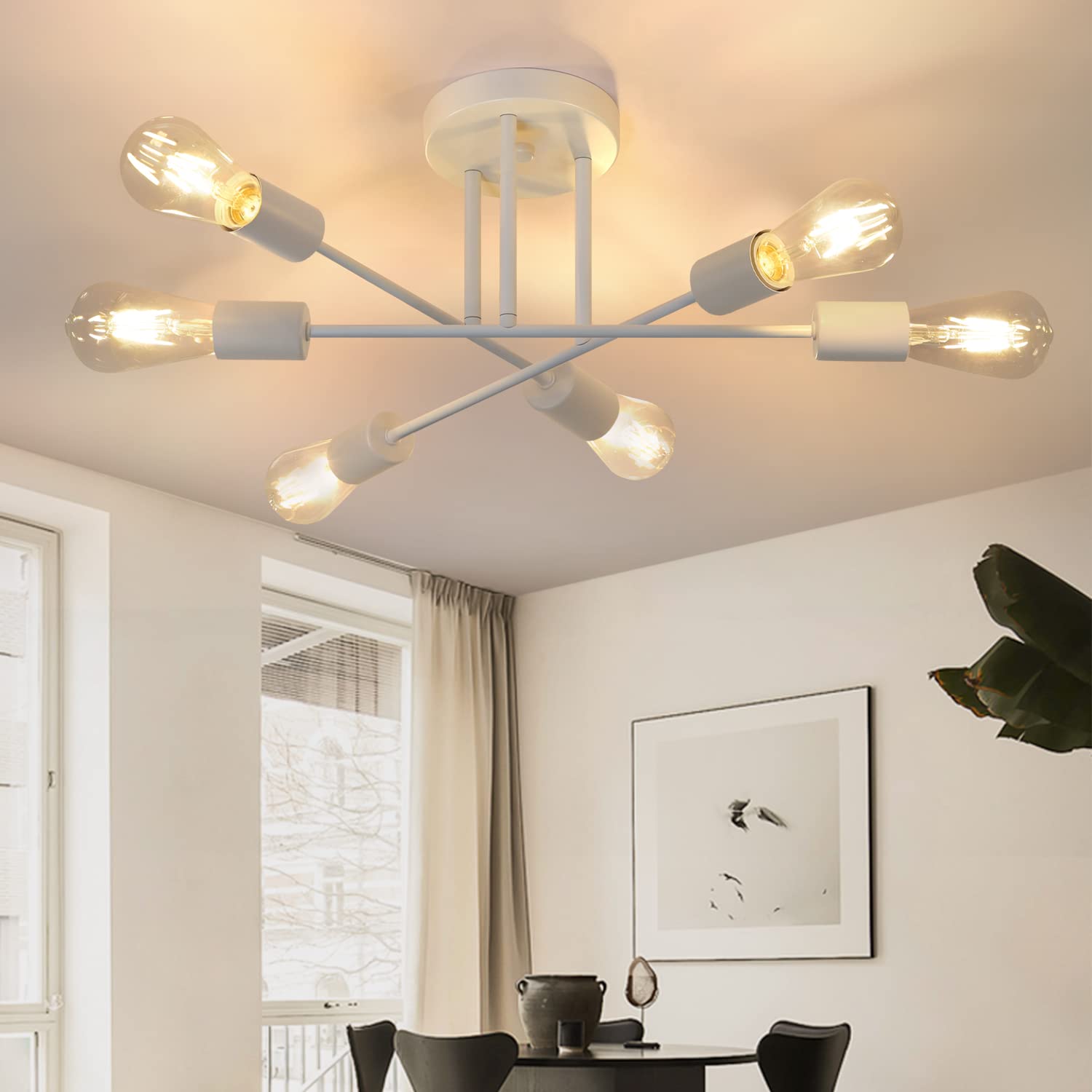 Cbjktx Plafoniera Vintage E27 6 Luci, Bianca