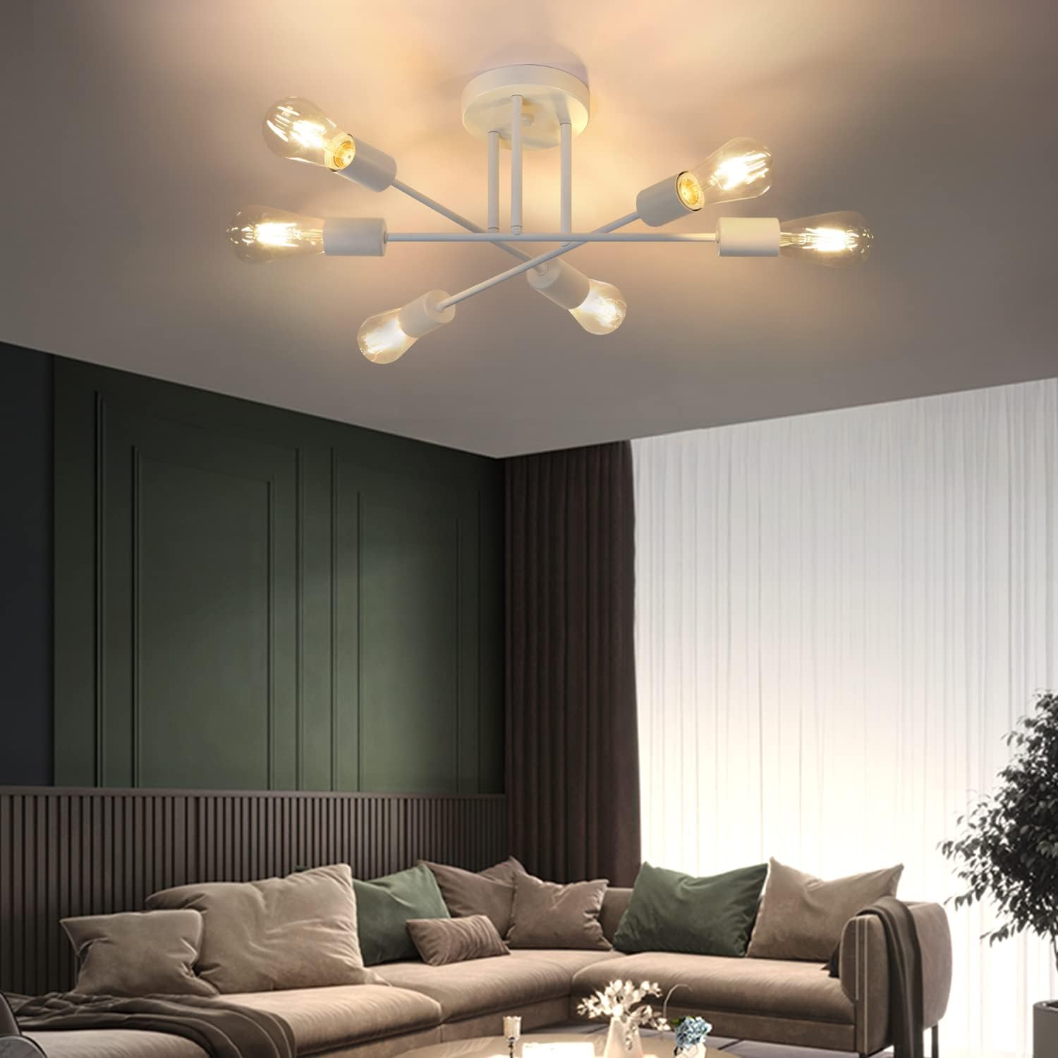 Cbjktx Plafoniera Vintage E27 6 Luci, Bianca - immagine 2