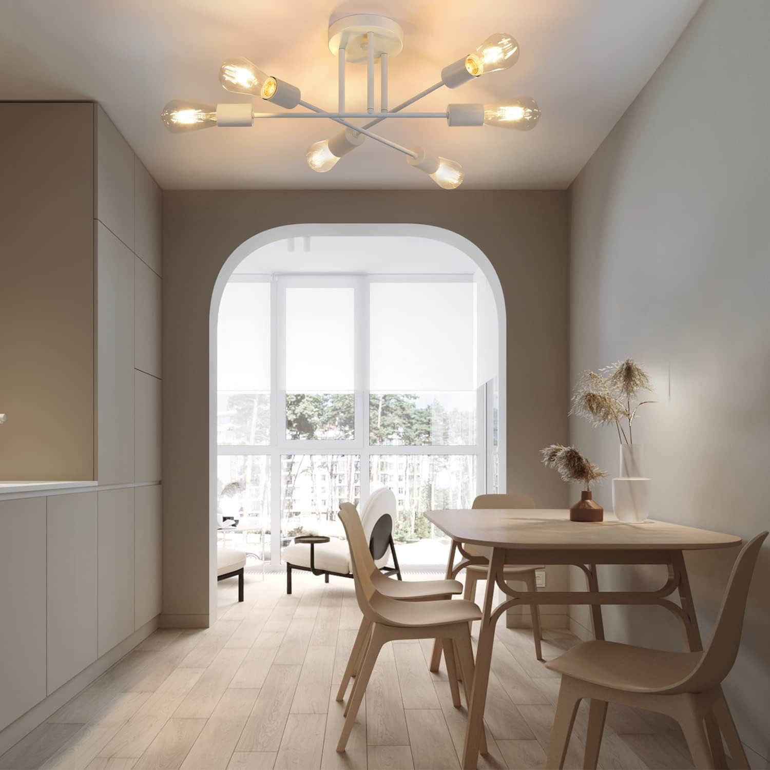 Cbjktx Plafoniera Vintage E27 6 Luci, Bianca - immagine 4