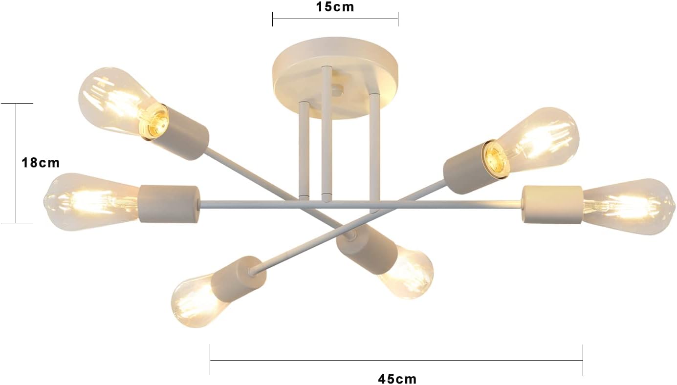 Cbjktx Plafoniera Vintage E27 6 Luci, Bianca - immagine 5
