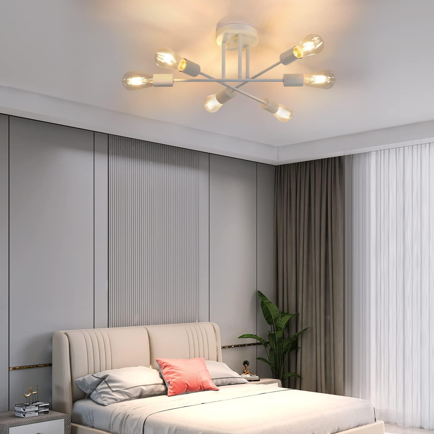 Cbjktx Plafoniera Vintage E27 6 Luci, Bianca - immagine 6