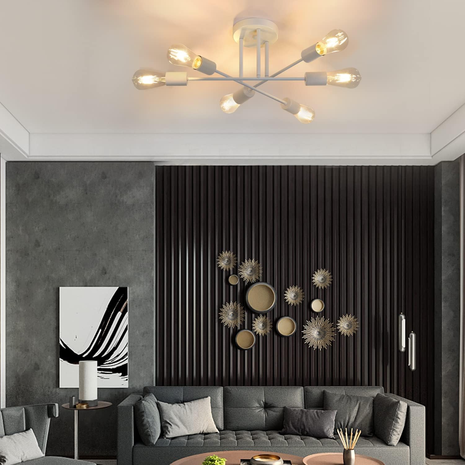 Cbjktx Plafoniera Vintage E27 6 Luci, Bianca - immagine 7