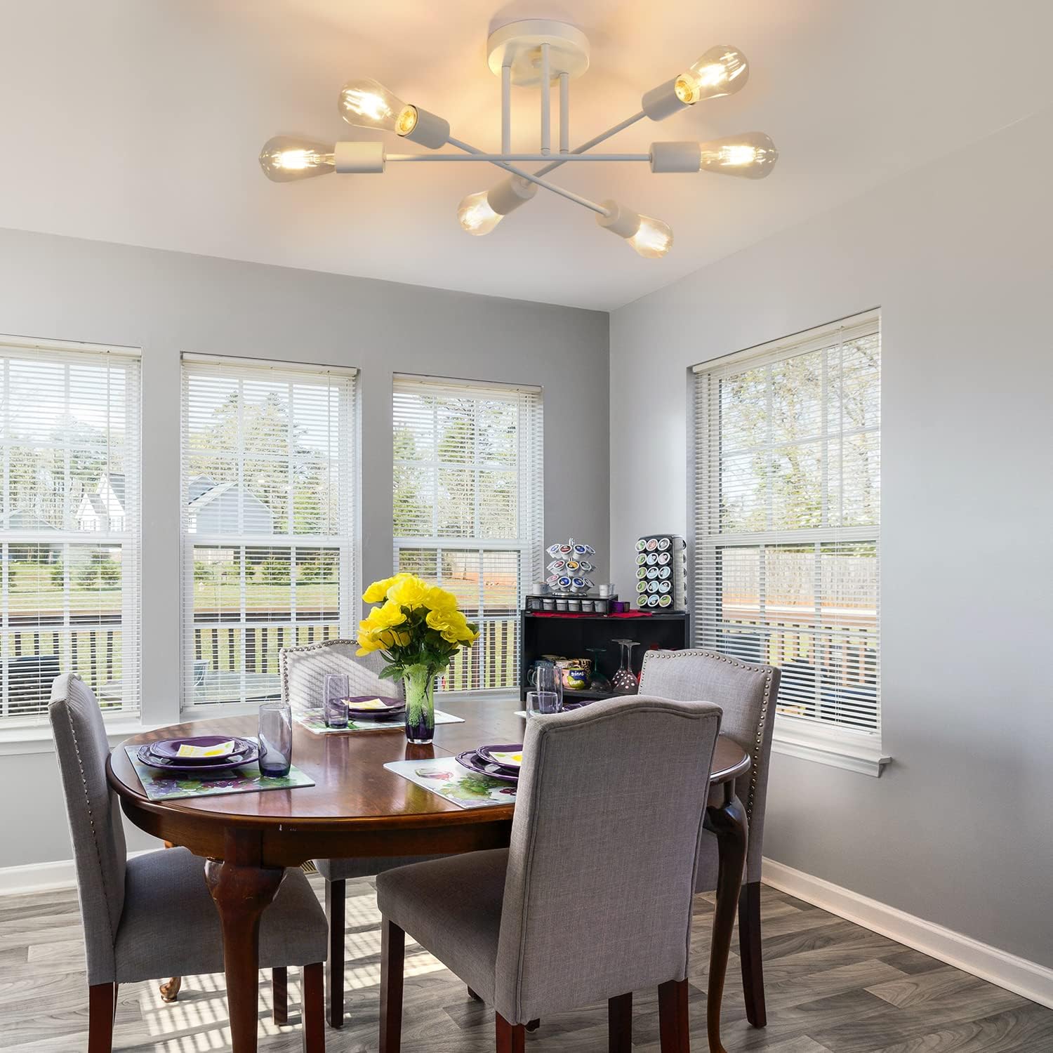 Cbjktx Plafoniera Vintage E27 6 Luci, Bianca - immagine 8