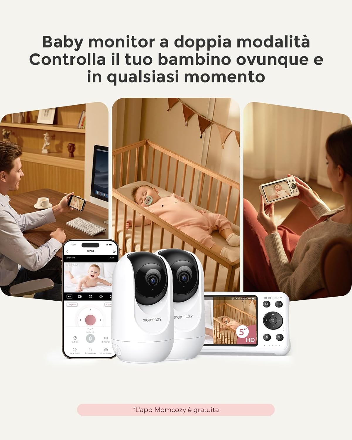 Momcozy BM04 Baby Monitor WiFi con 2 Telecamere 1080P - immagine 3