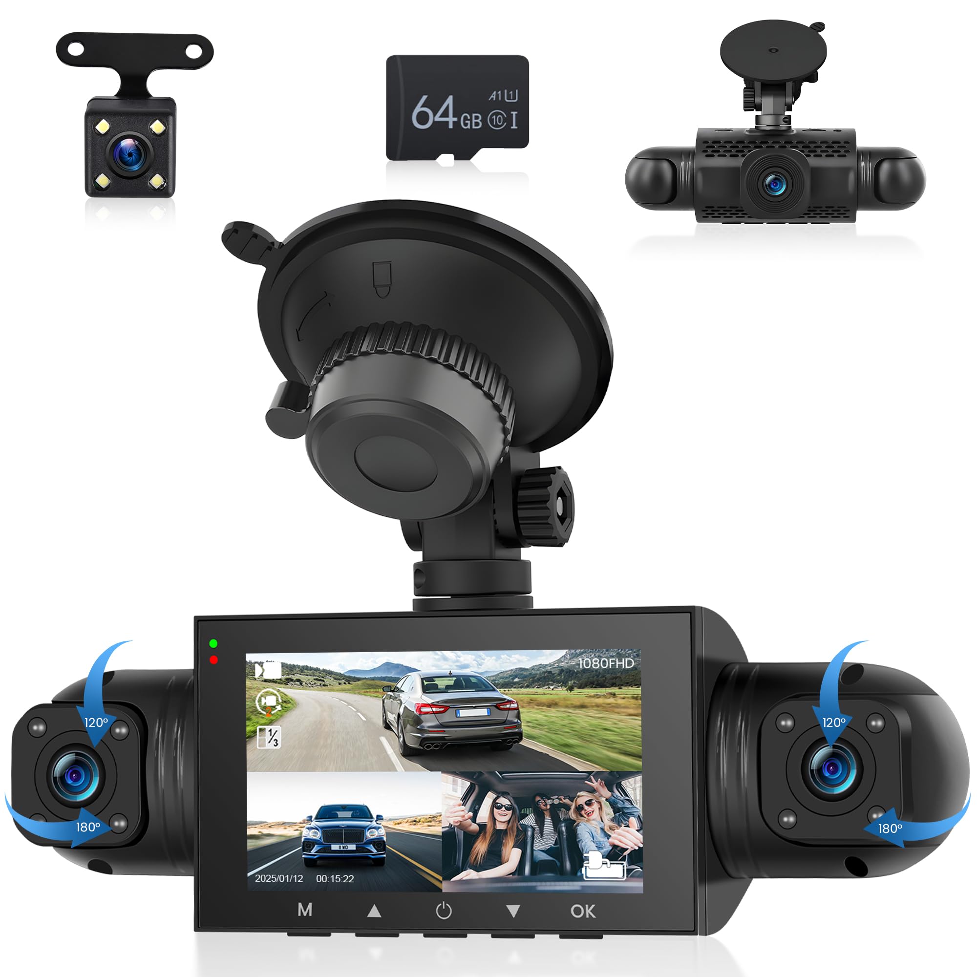 Dashcam Auto 360° con 4 Telecamere HD 1080P