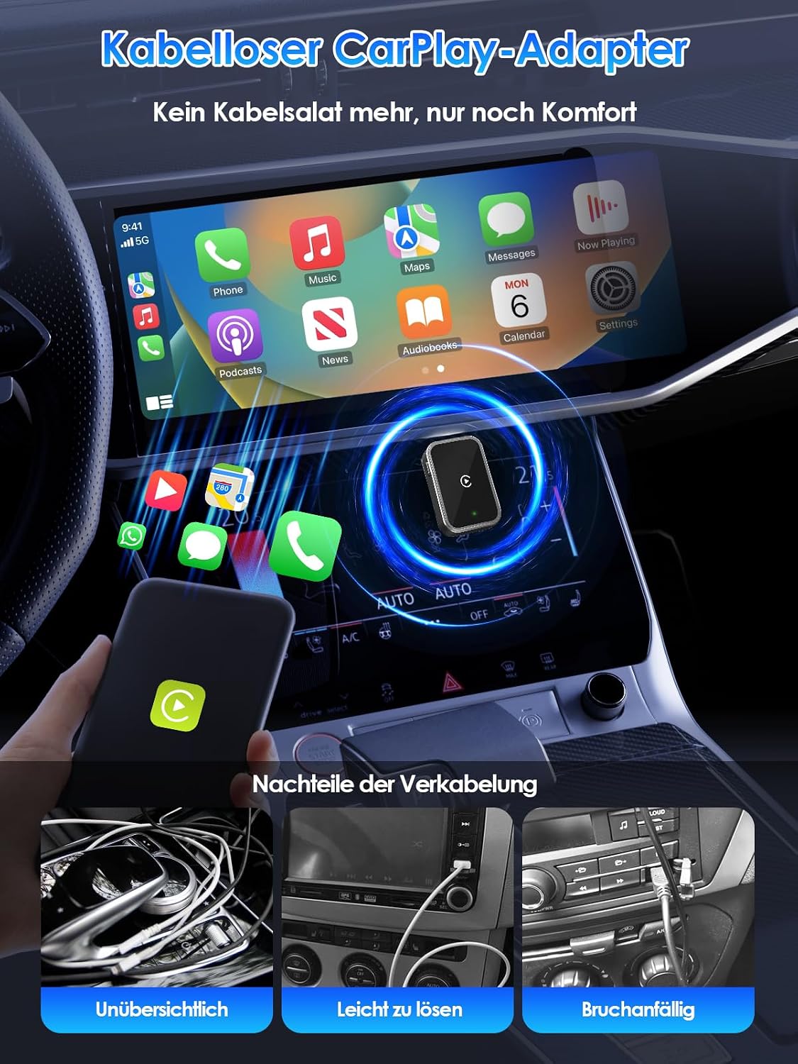 Parpat Adattatore Wireless CarPlay USB/Type-C | Velz