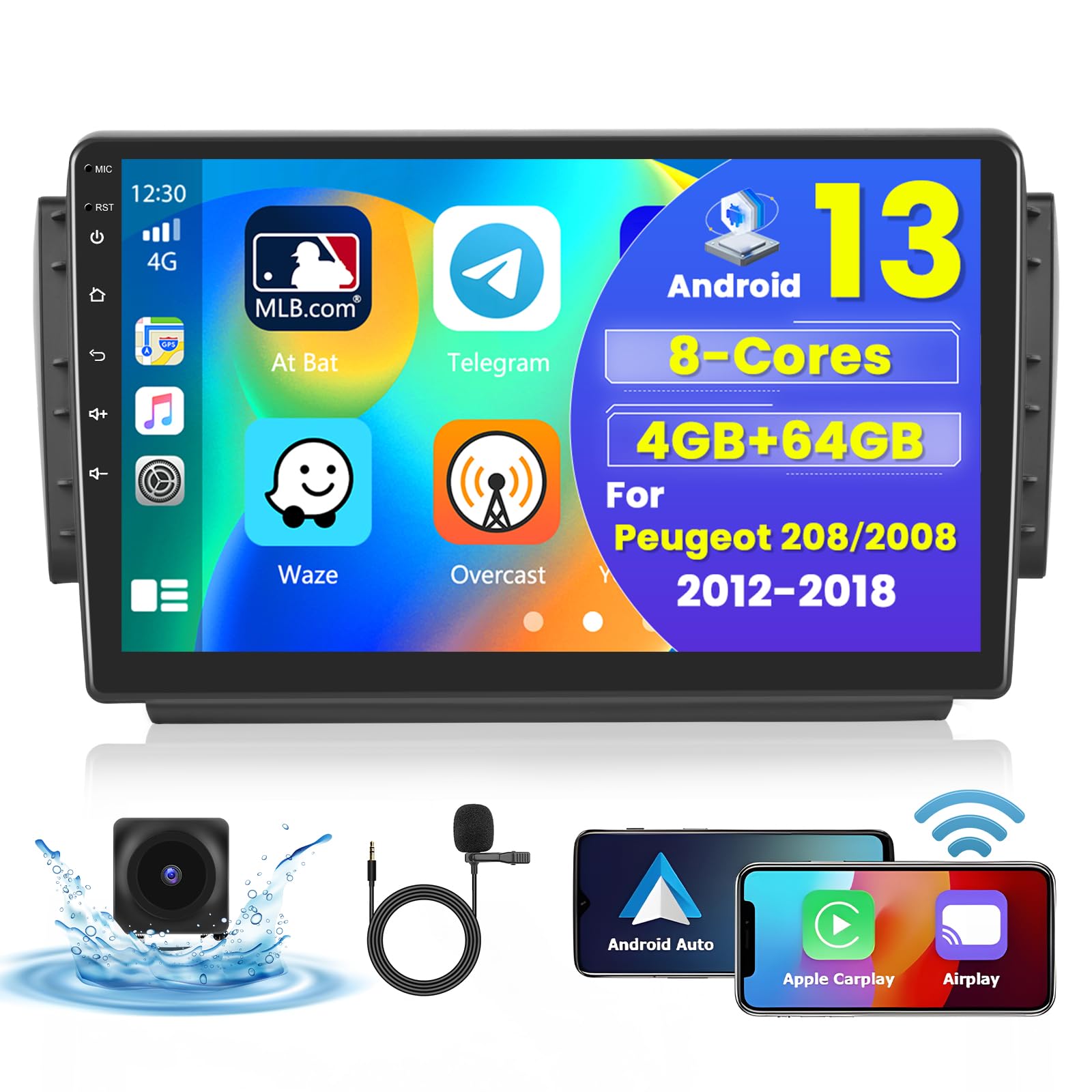 Hikity Autoradio Android 10.1'' per Peugeot 208 2008 2012-2018