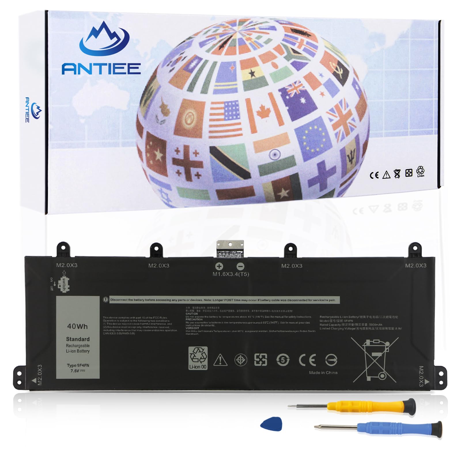 Antiee Batteria Laptop 40Wh 9F4FN per Dell Latitude 7320