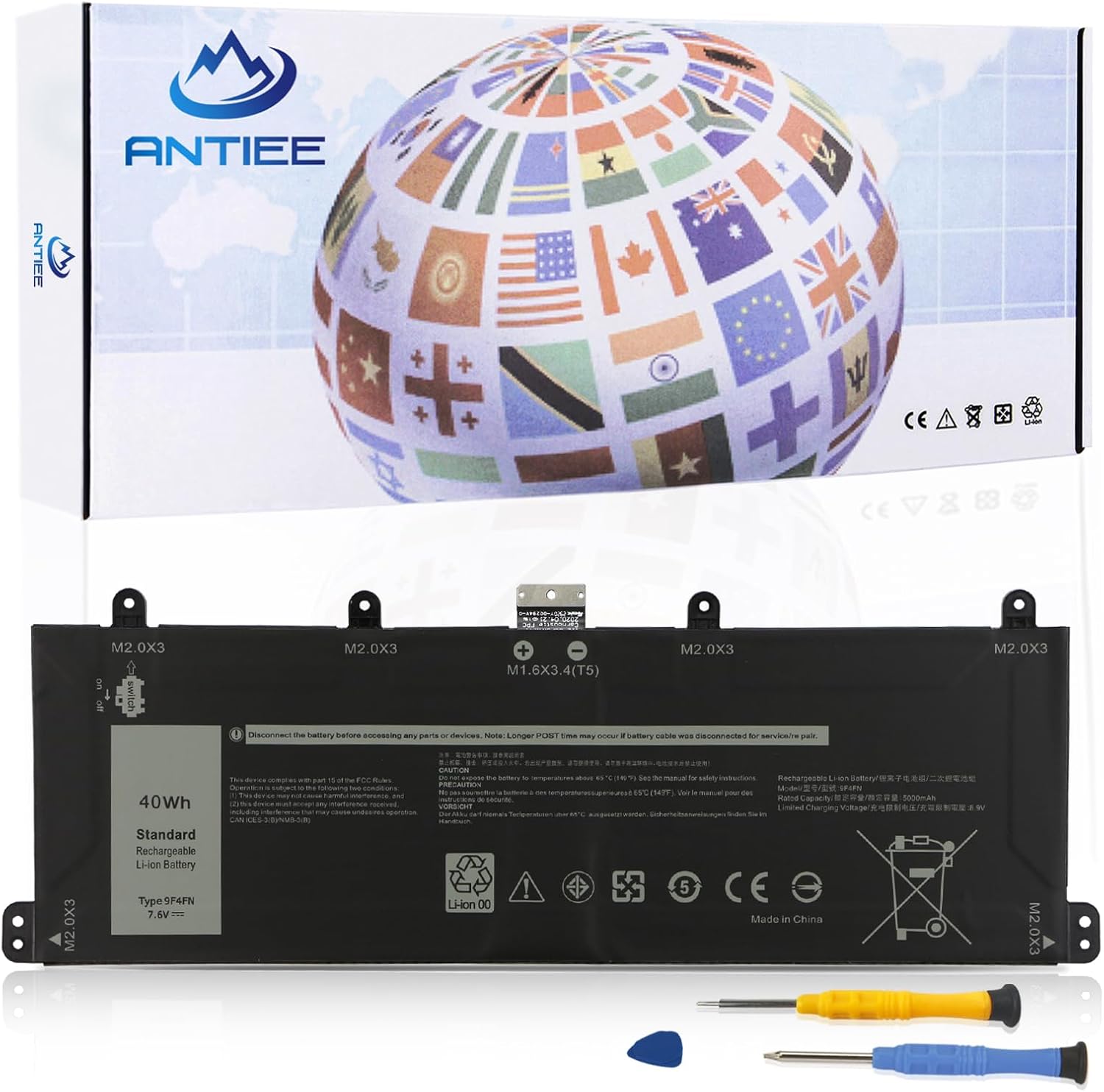 Antiee Batteria Laptop 40Wh 9F4FN per Dell Latitude 7320 - immagine 1