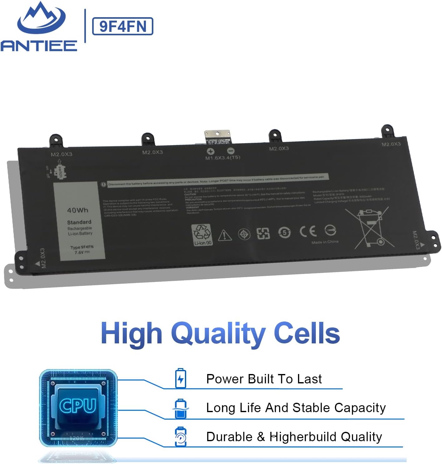 Antiee Batteria Laptop 40Wh 9F4FN per Dell Latitude 7320 - immagine 4