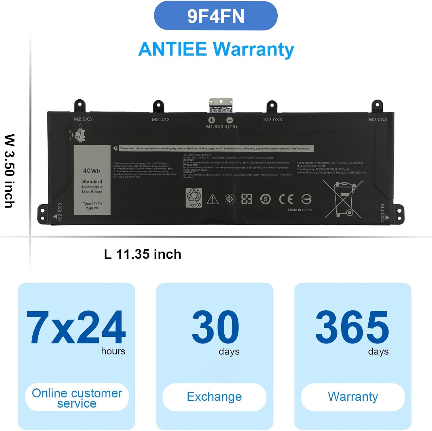Antiee Batteria Laptop 40Wh 9F4FN per Dell Latitude 7320 - immagine 7