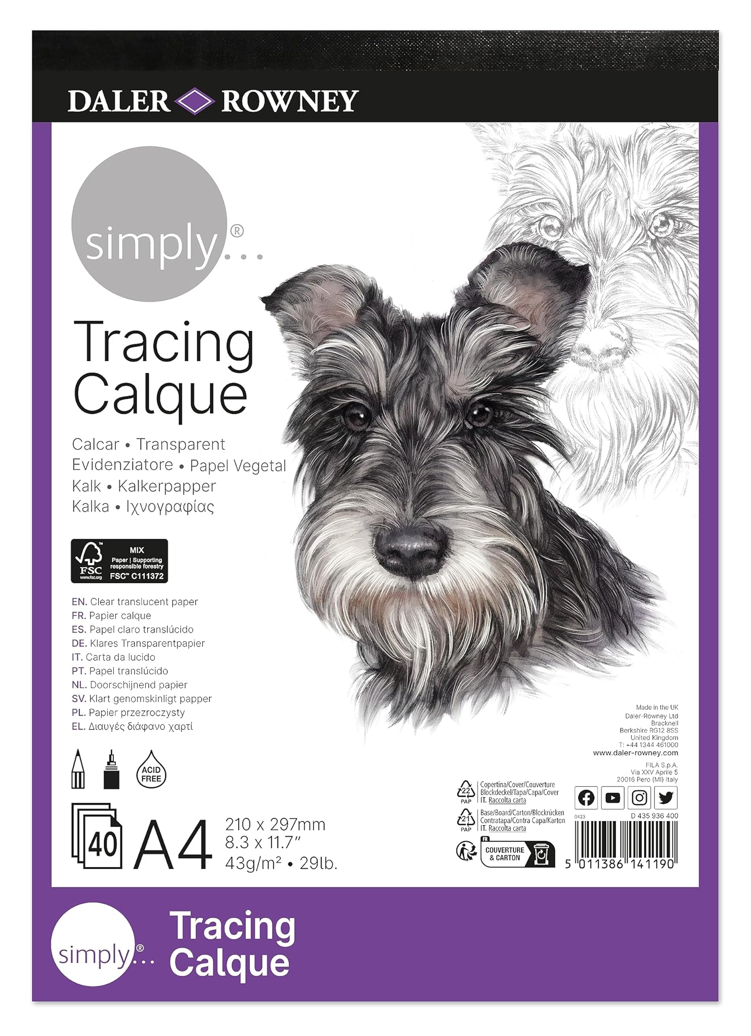 Daler Rowney Simply - Blocco di carta da lucido,43g/m,40 fogli