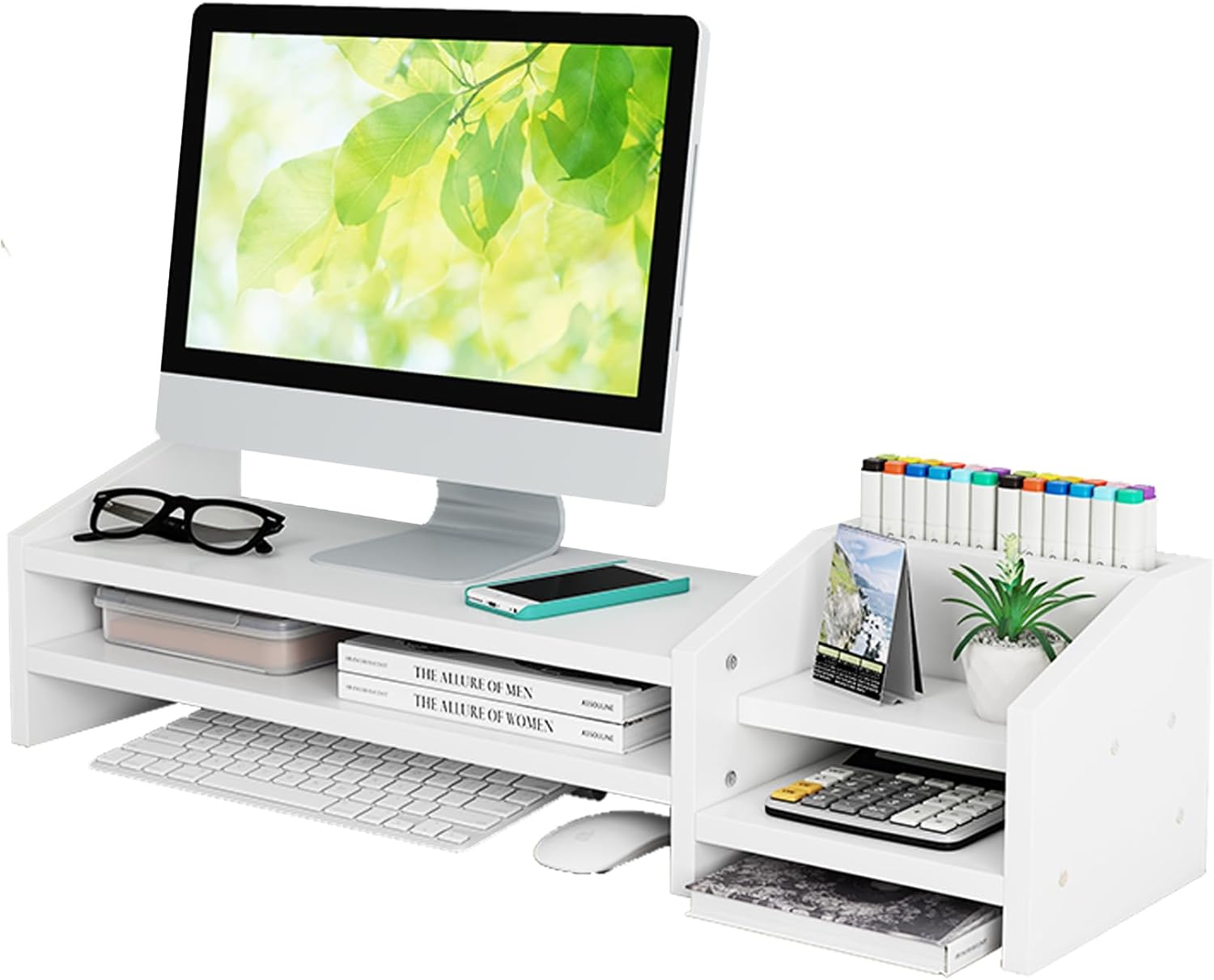 Catekro Supporto Monitor Ergonomico in Legno, Bianco