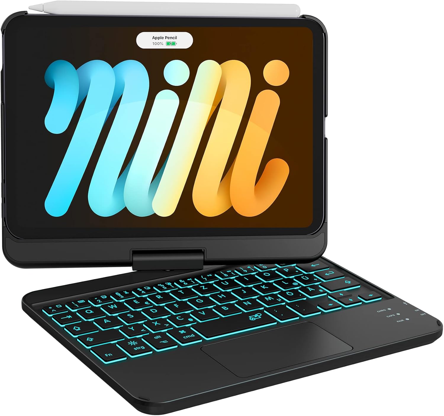 Earto Custodia Tastiera per iPad Mini 7/6 Gen 8,3" QWERTZ, Nero - immagine 1