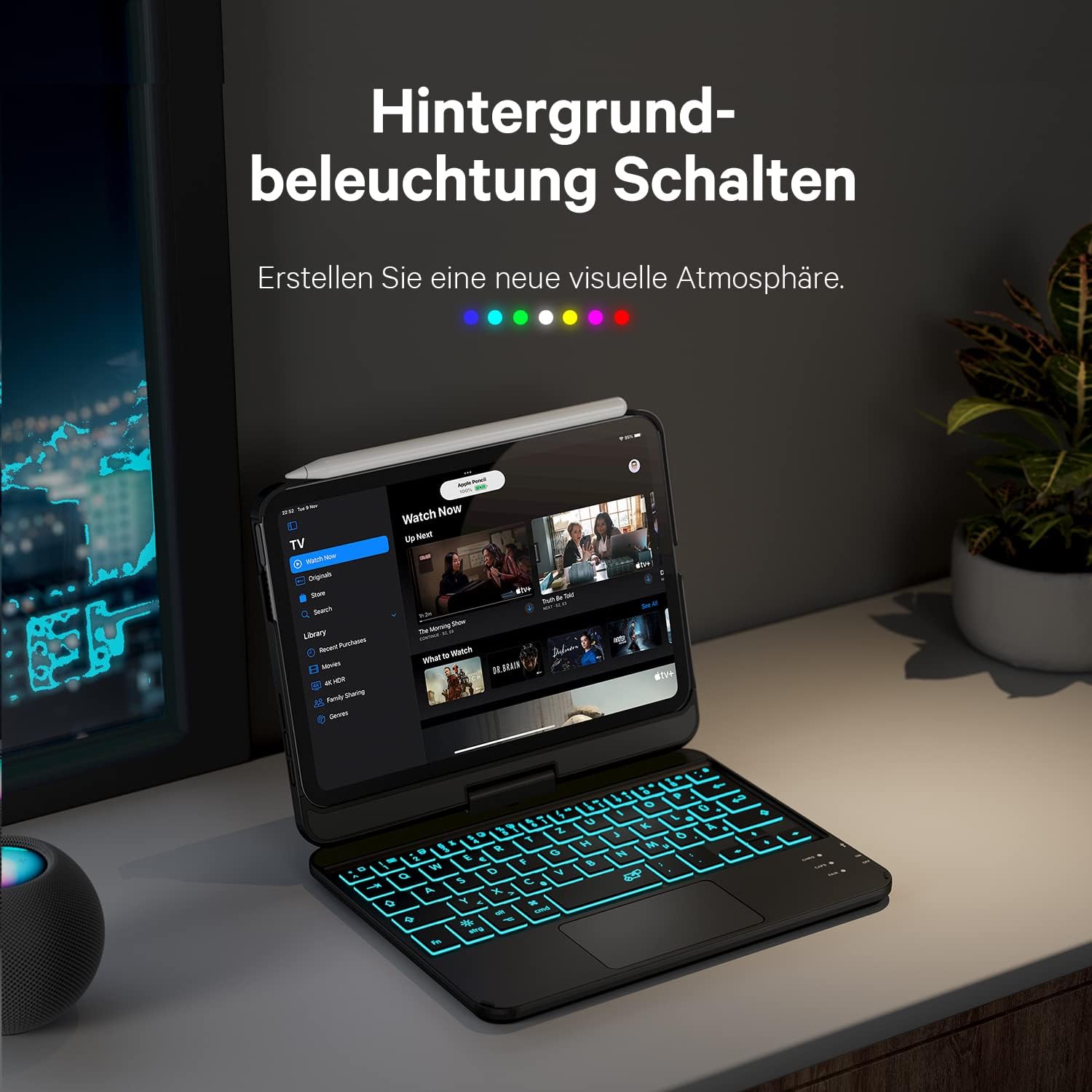 Earto Custodia Tastiera per iPad Mini 7/6 Gen 8,3" QWERTZ, Nero - immagine 4