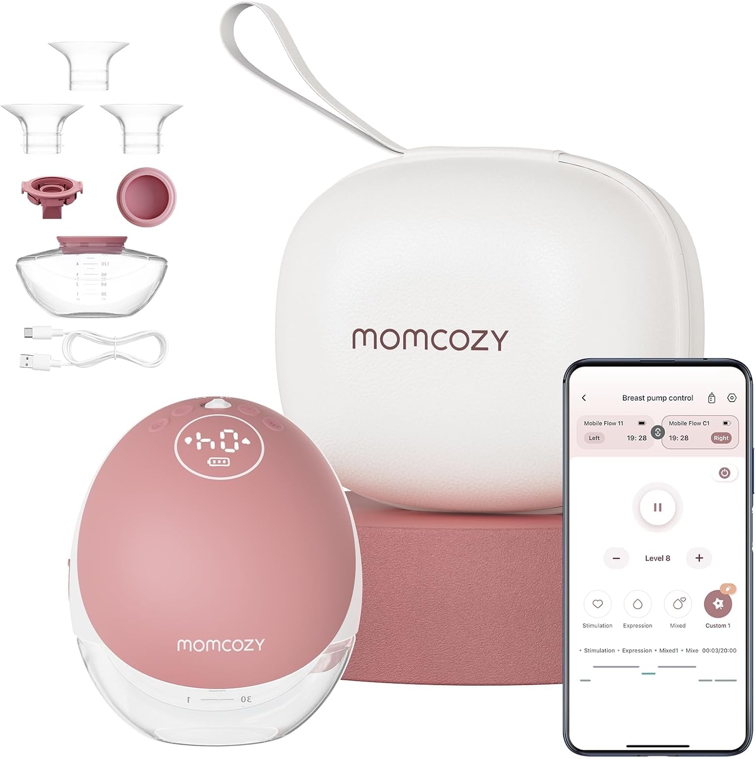 Momcozy Tiralatte Elettrico M9 a Mani Libere, Rosso - immagine 1