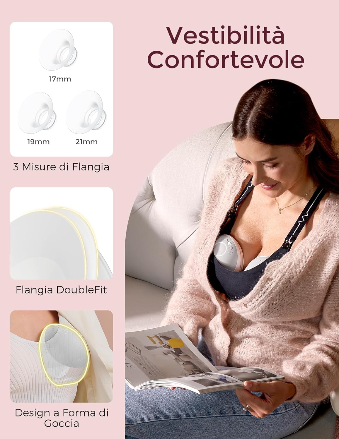 Momcozy Tiralatte Elettrico M9 a Mani Libere, Rosso - immagine 7