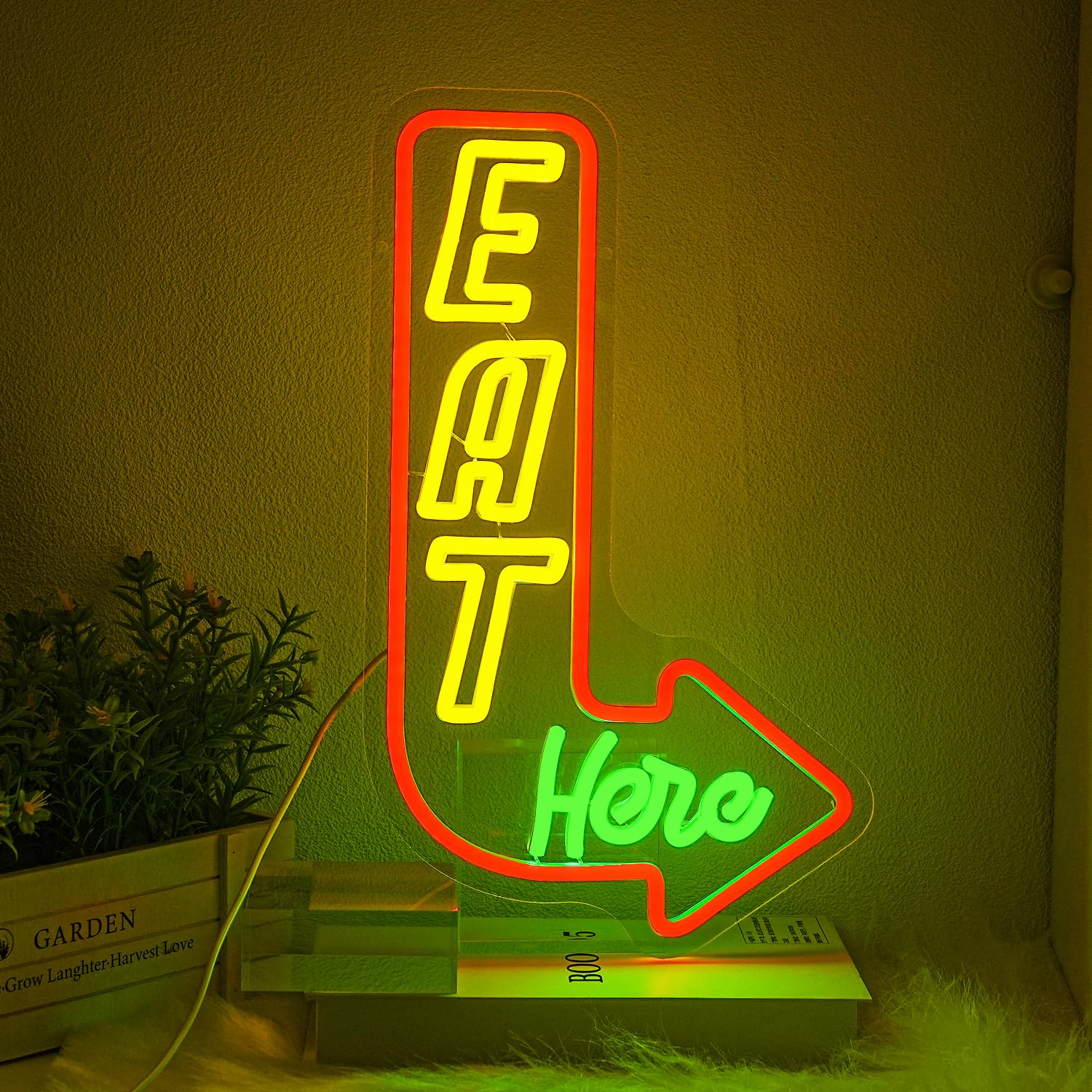 Cartello Neon "Eat Here" - Decorazione Parete Cucina