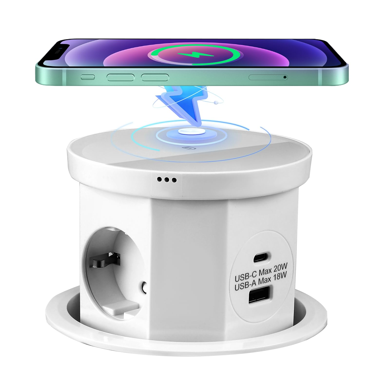 Presa a Scomparsa 4 Scomparti con USB-C e USB-A, Bianca