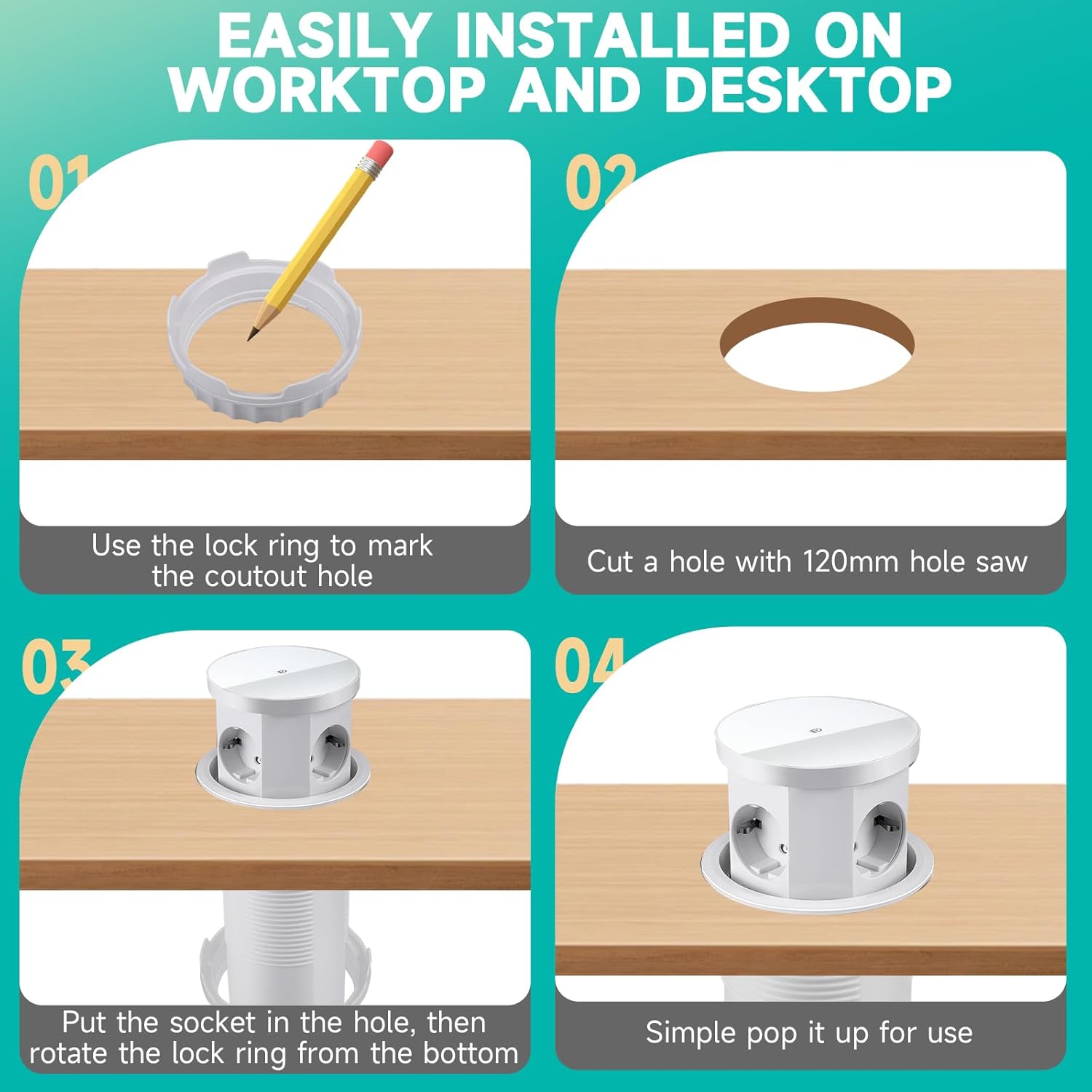 Presa a Scomparsa 4 Scomparti con USB-C e USB-A, Bianca - immagine 5