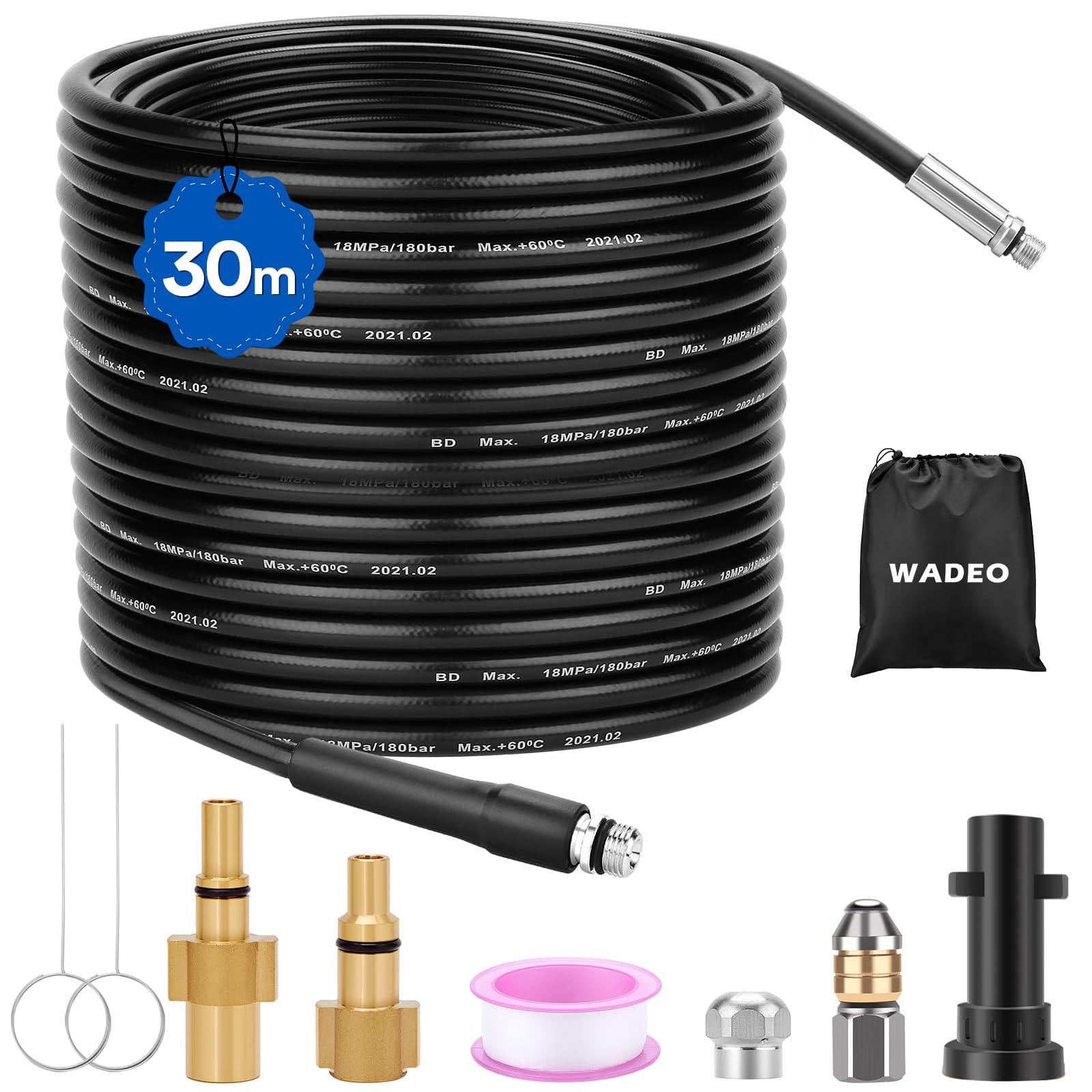 Wadeo Tubo Pulizia Alta Pressione 30m 200 Bar