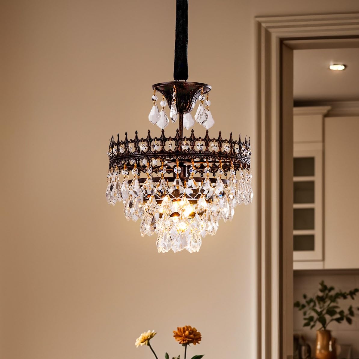 Lampadario Cristallo Vintage Rotondo 30cm, Oro