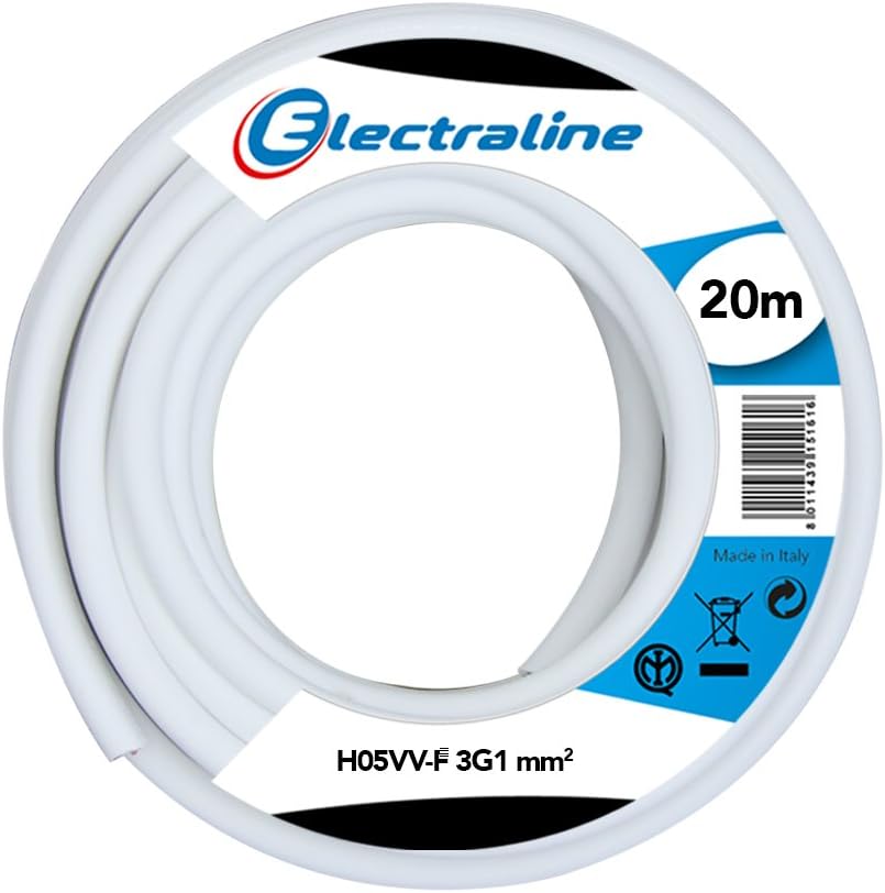Electraline 11725 Cavo Prolunga H05VV-F 20m, Bianco