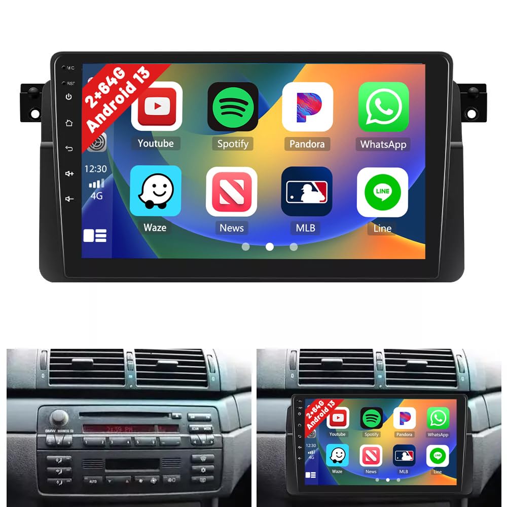 Hikity Autoradio 9" Android Wireless CarPlay per BMW E46