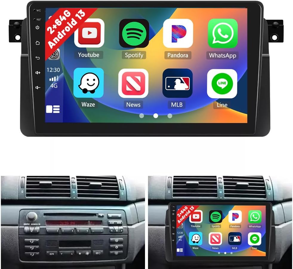 Hikity Autoradio 9" Android Wireless CarPlay per BMW E46 - immagine 1