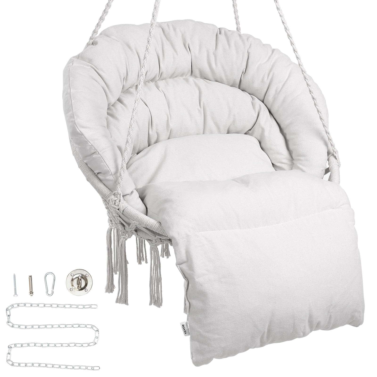 Vevor Poltrona Sospesa Girevole in Macramè 150 kg, Beige