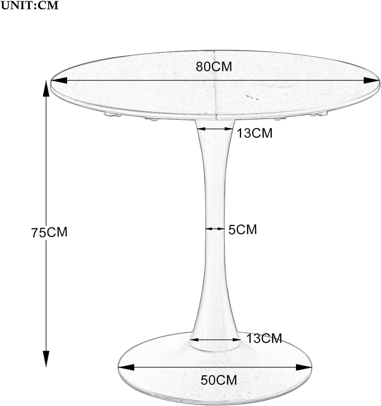 Grandca Home Tavolo da Pranzo Rotondo 80 cm, Nero - immagine 3