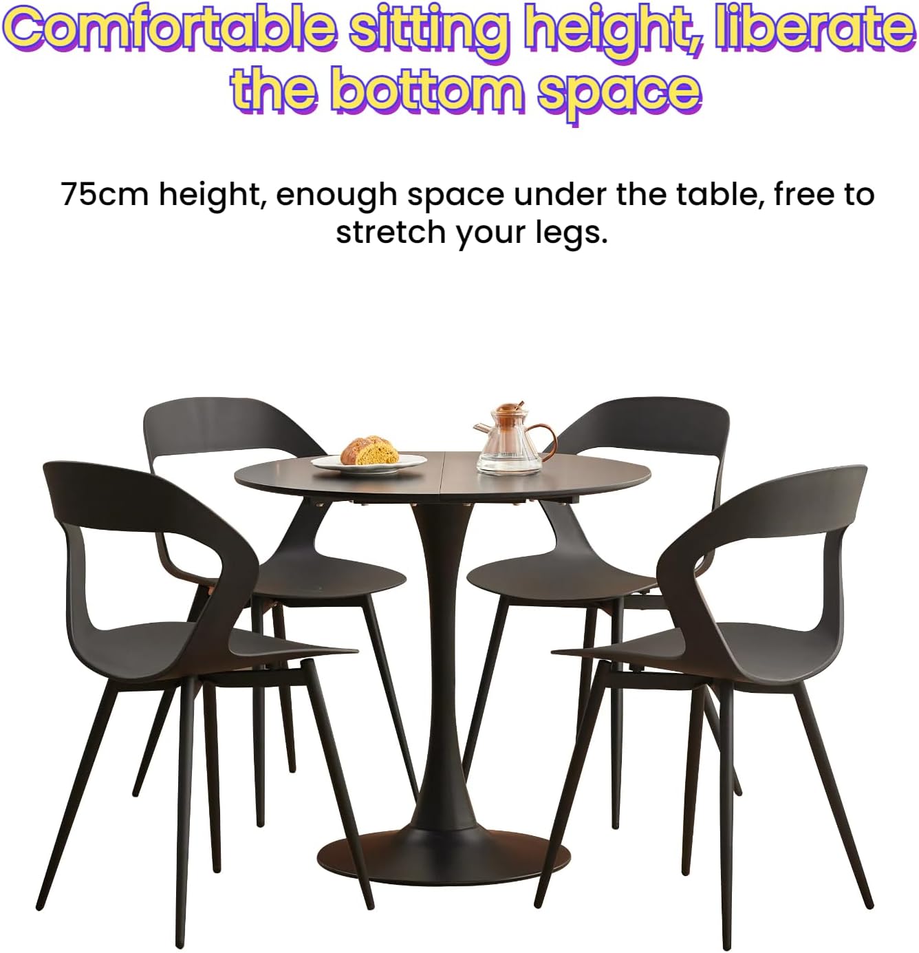 Grandca Home Tavolo da Pranzo Rotondo 80 cm, Nero - immagine 6