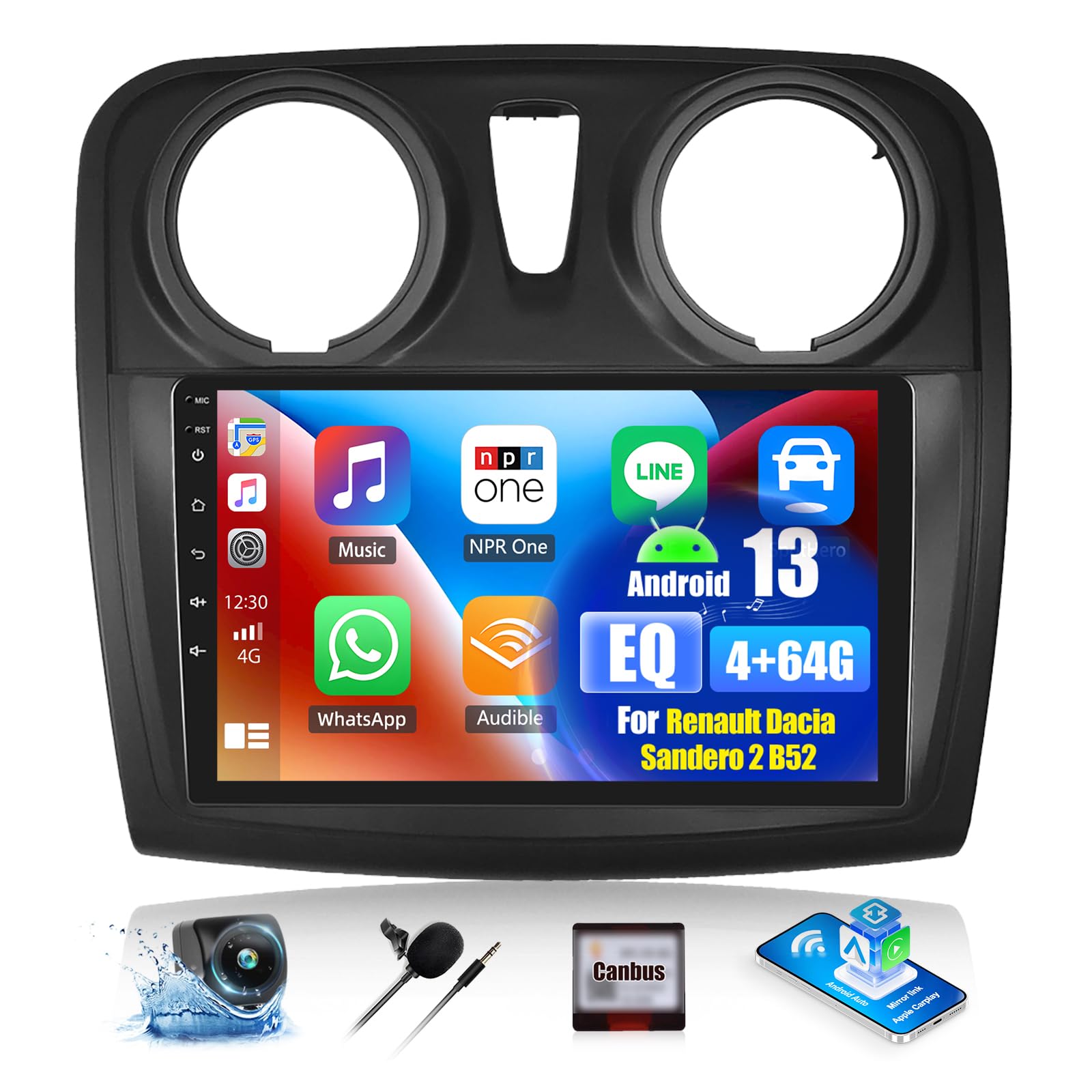 Oiliehu Autoradio Android 13 per Renault Dacia Sandero 2
