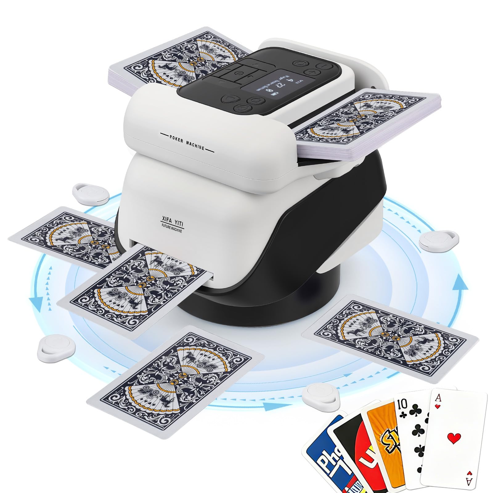 2 in 1 Mescolatore e Distributore Automatico di Carte, Rotazione 360° Macchina di miscelazione elettrica con 4 Telecomandi, Modalità di Gioco Integrate per Giochi Come Poker per 1-8 giocatori