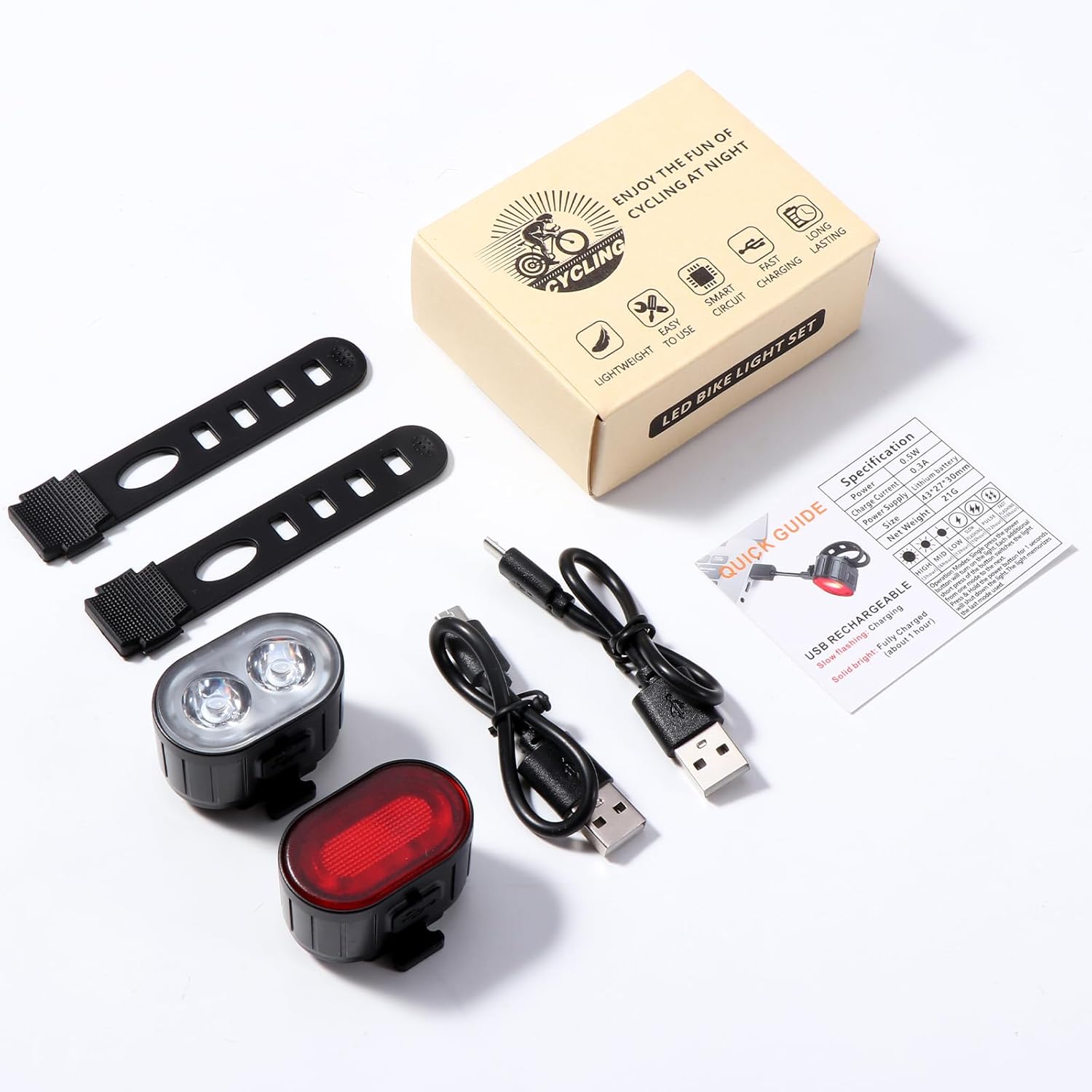 Oderra Luci Bicicletta LED Anteriore e Posteriore USB - immagine 2