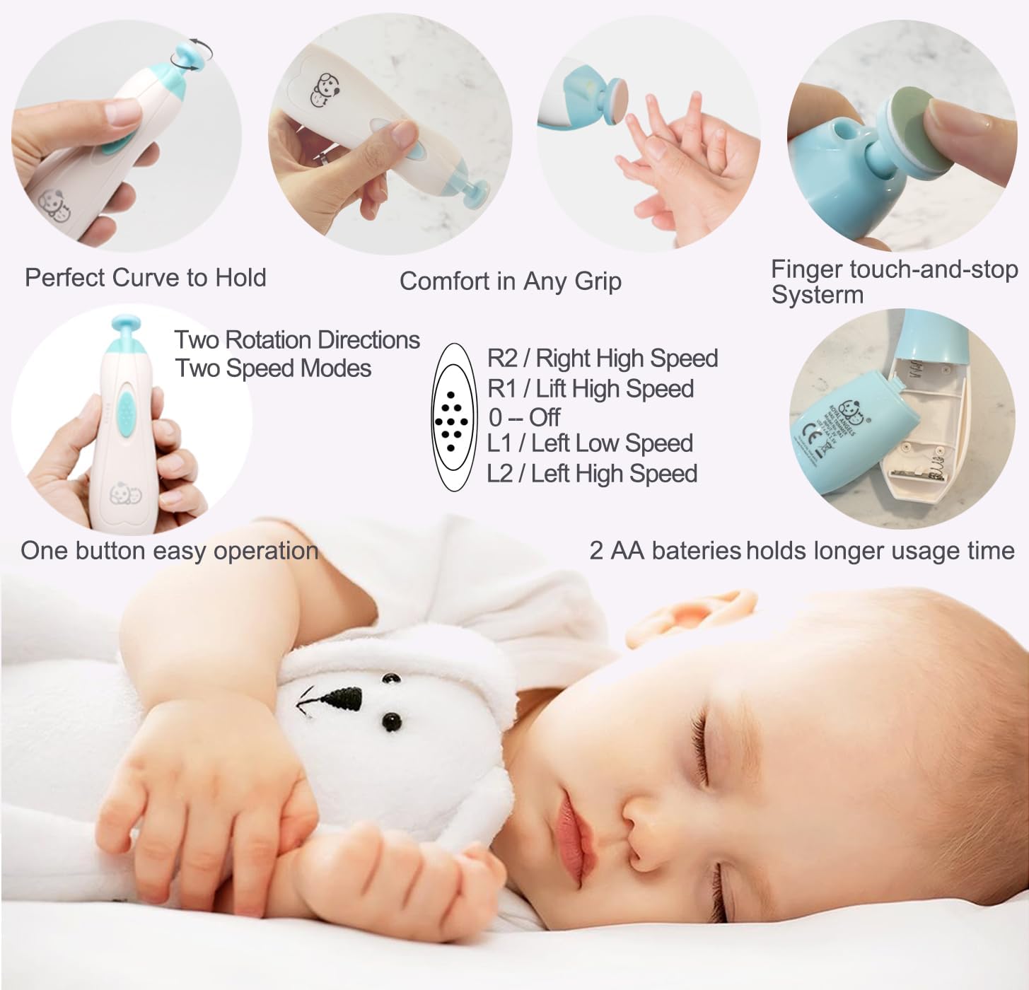 ROYAL ANGELS Tagliaunghie Elettrica 6 in 1 per Bambini, Azzurro - immagine 3