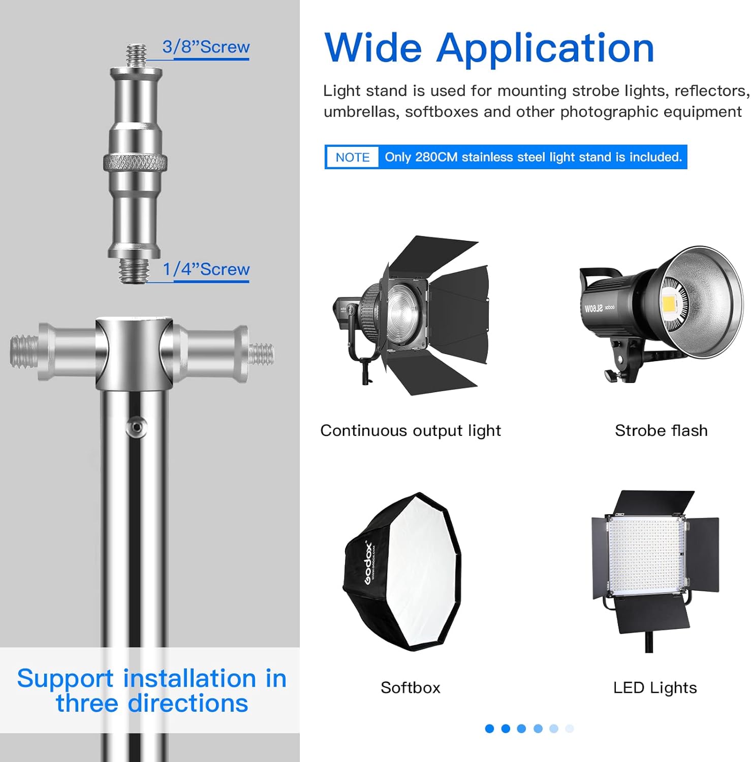 Supporto Luce 2,8m Treppiedi Acciaio Inox Ammortizzato (2 pz) - immagine 2