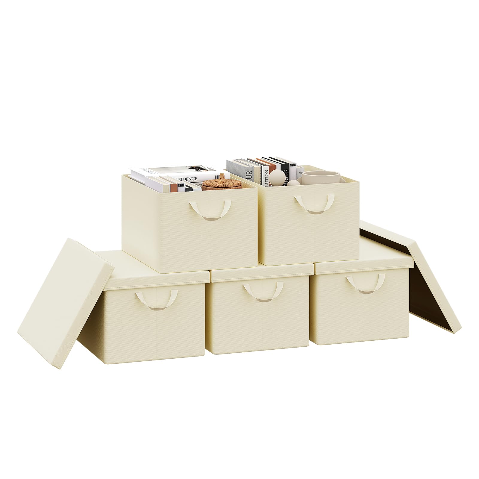 Woltu Scatola Portaoggetti Pieghevole Set 5 Cubi, Crema