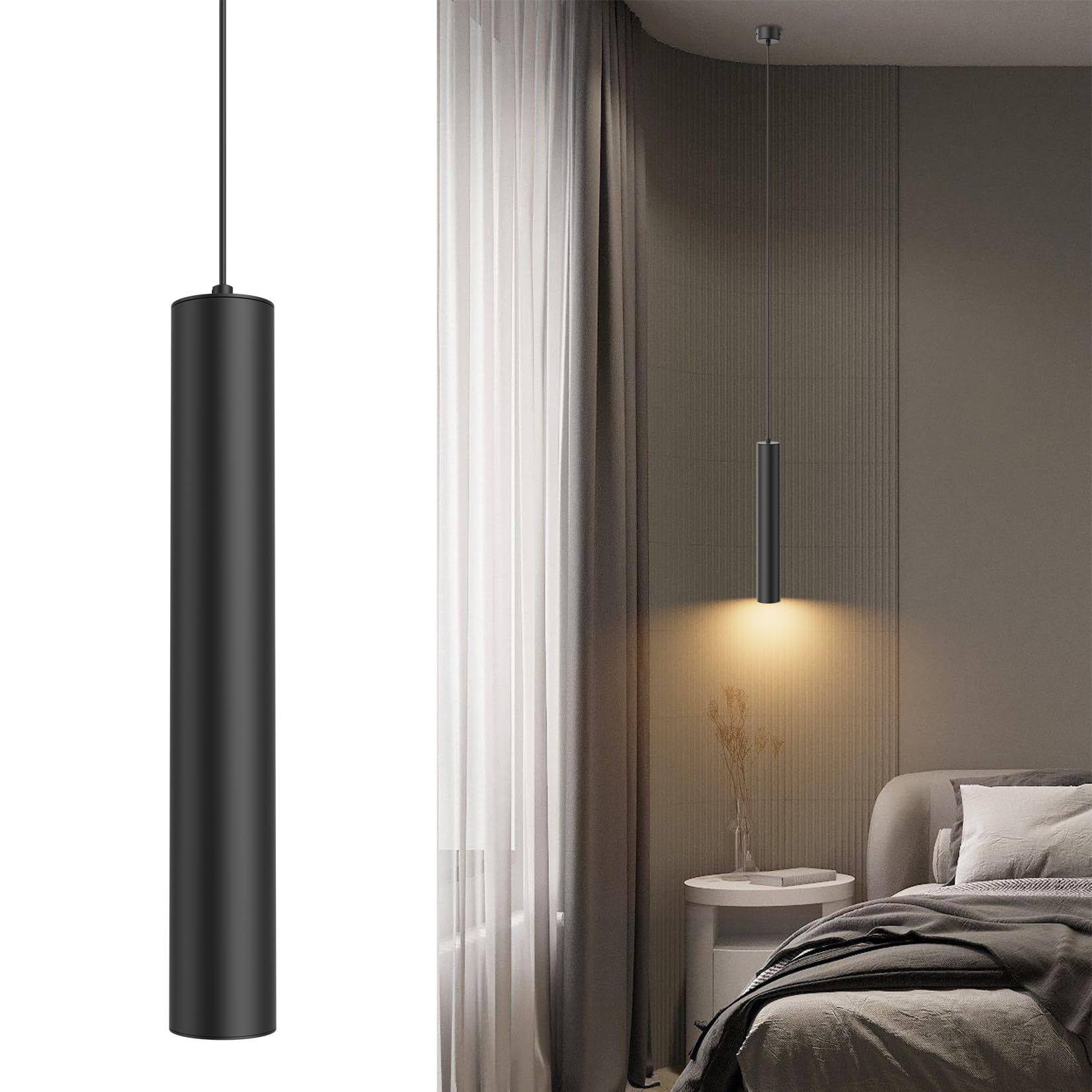 Klighten Lampada a Sospensione Cilindro GU10 50cm, Nera
