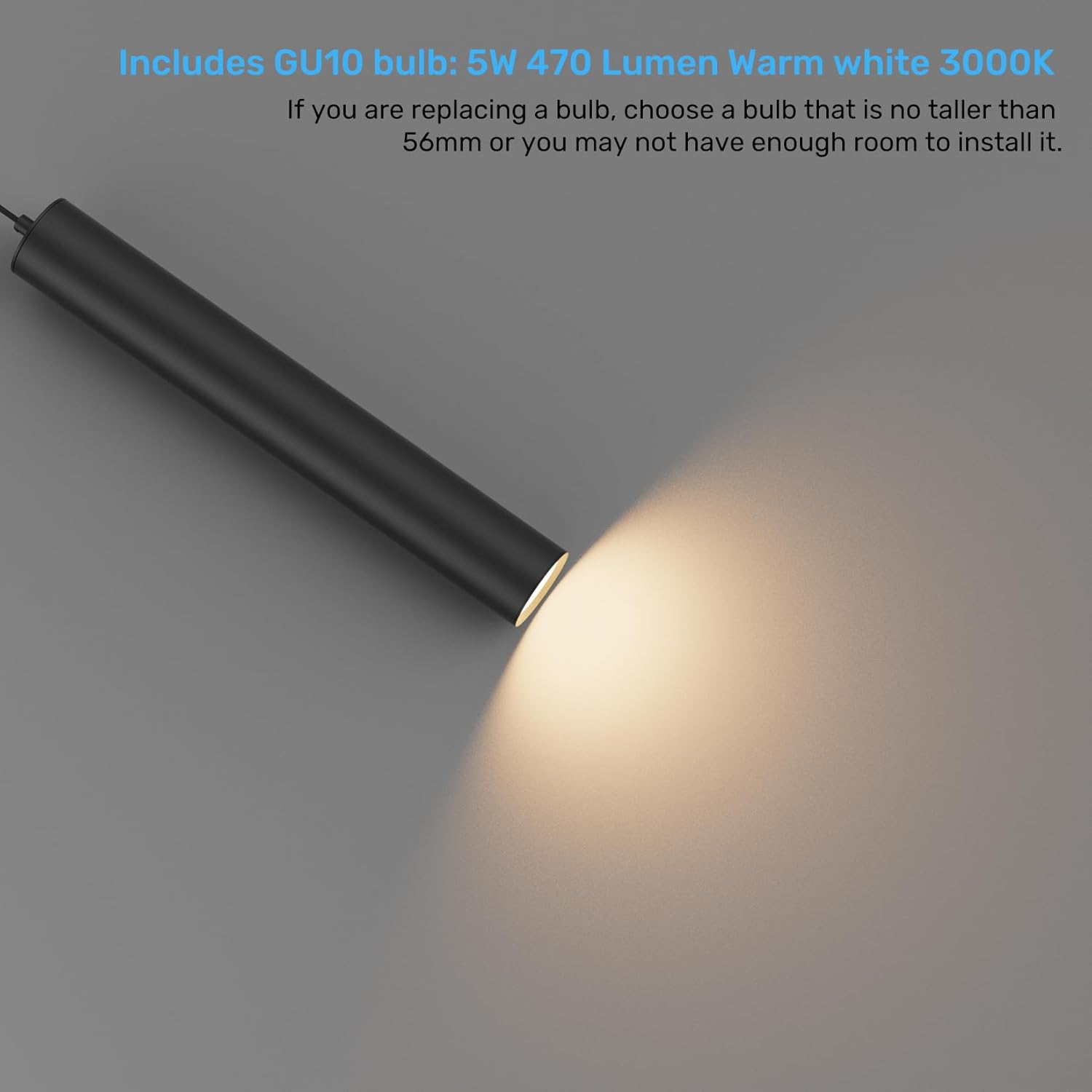 Klighten Lampada a Sospensione Cilindro GU10 50cm, Nera - immagine 4
