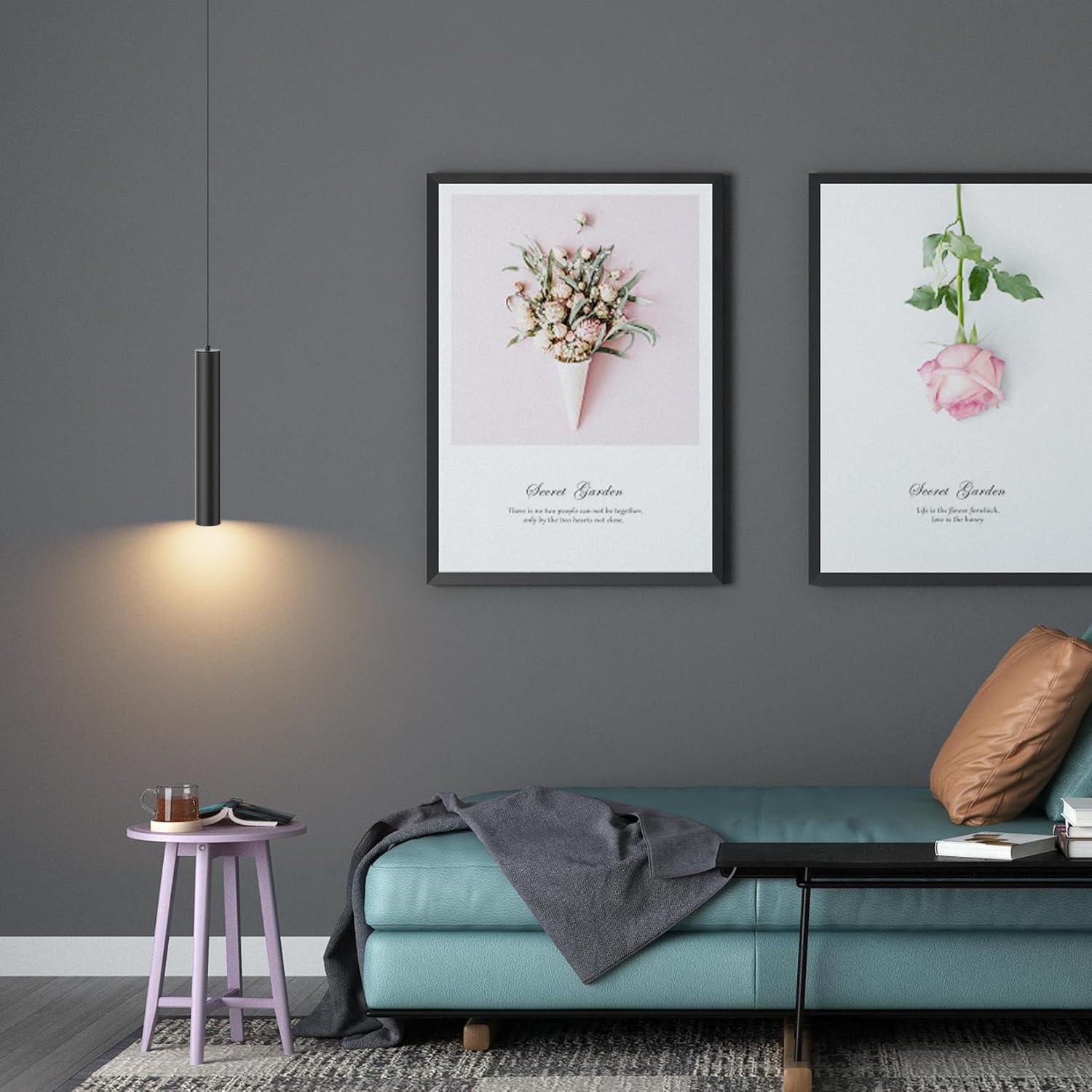 Klighten Lampada a Sospensione Cilindro GU10 50cm, Nera - immagine 7