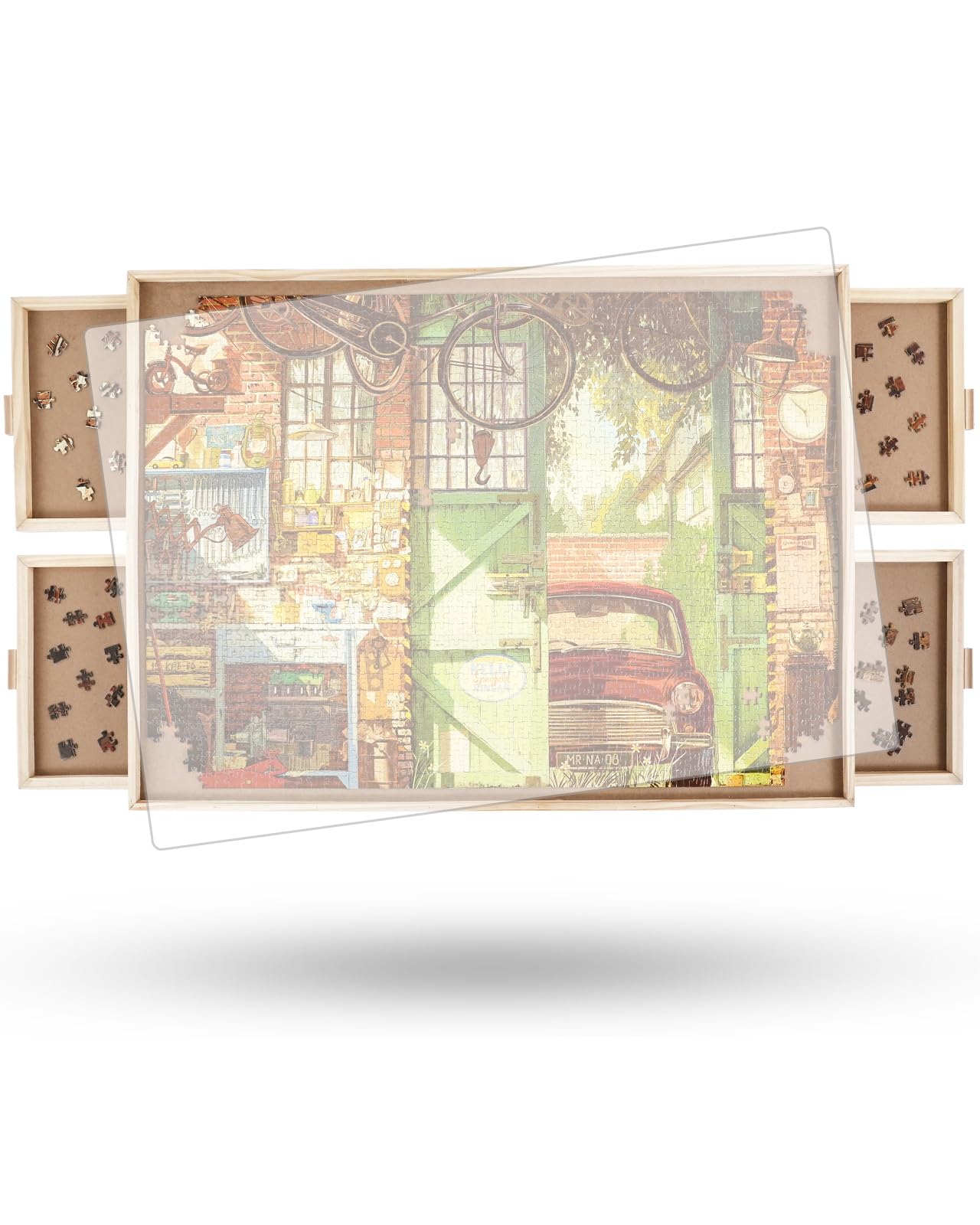 Lazy Susan - Tavoletta Puzzle Girevole 73x53cm con Cassetti