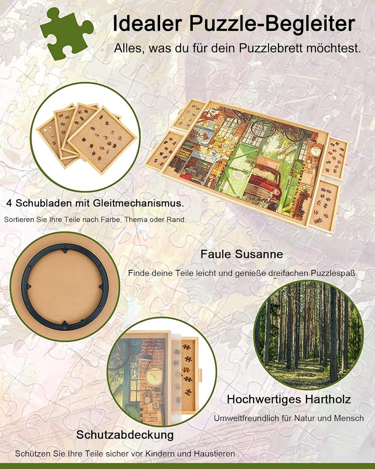 Lazy Susan - Tavoletta Puzzle Girevole 73x53cm con Cassetti - immagine 2