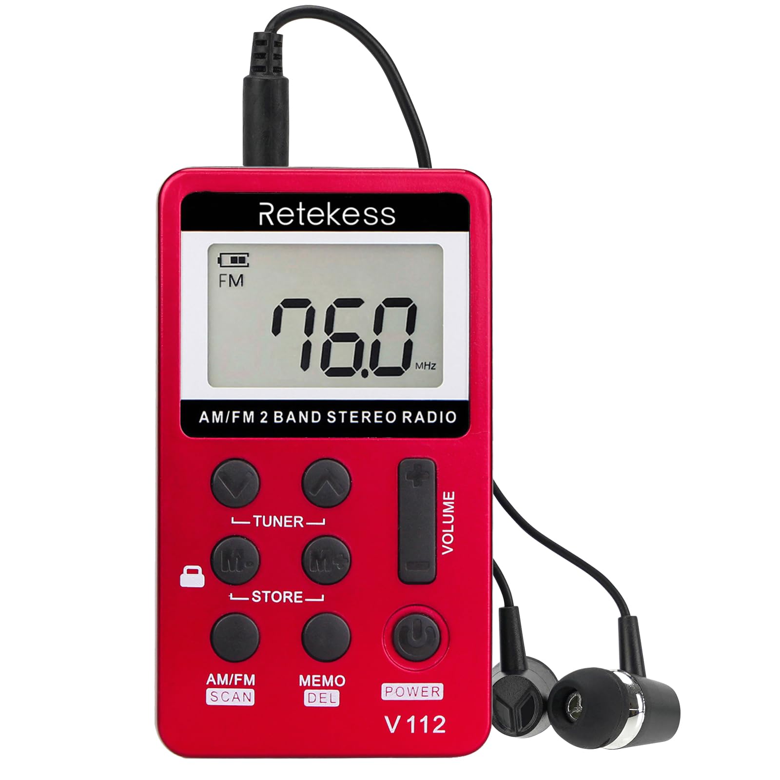 Retekess V112 Mini Radio Portatile AM FM, Rosso